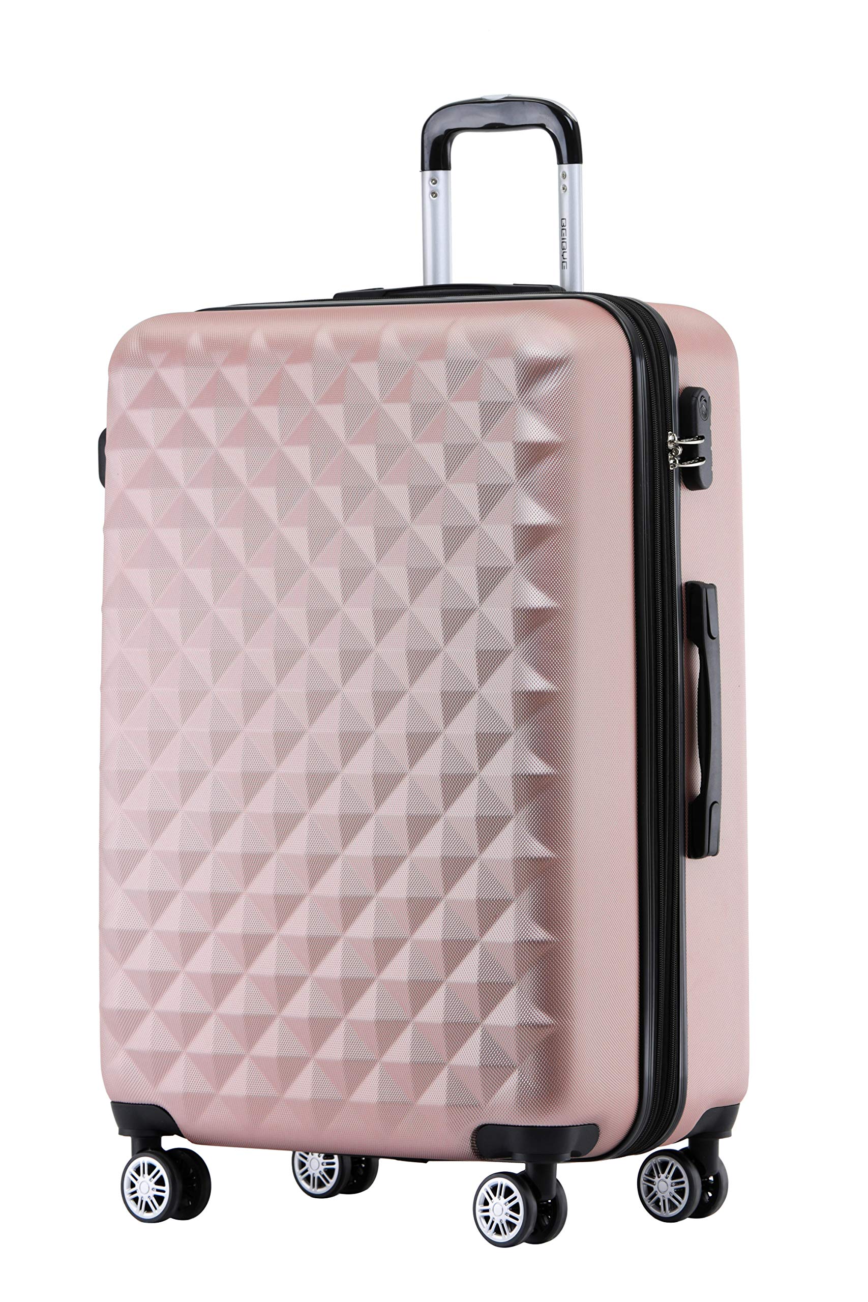 BEIBYE Zwillingsrollen 2066 Hartschalen-Koffer: 15 Farben, ABS-Kunststoff, Zahlenschloss mit Doppelreißverschluss, Exklusive Innenausstattung und umfangreiche Funktionen(Rosa Gold, XL)