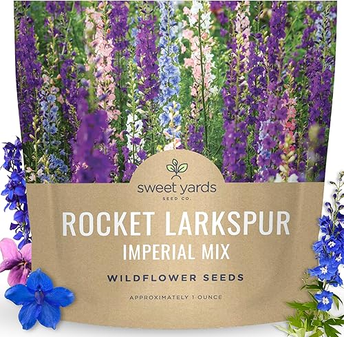 Rocket Larkspur - Semillas imperiales de flores silvestres a granel para plantar  Paquete grande de 1 onza  por Sweet Yards