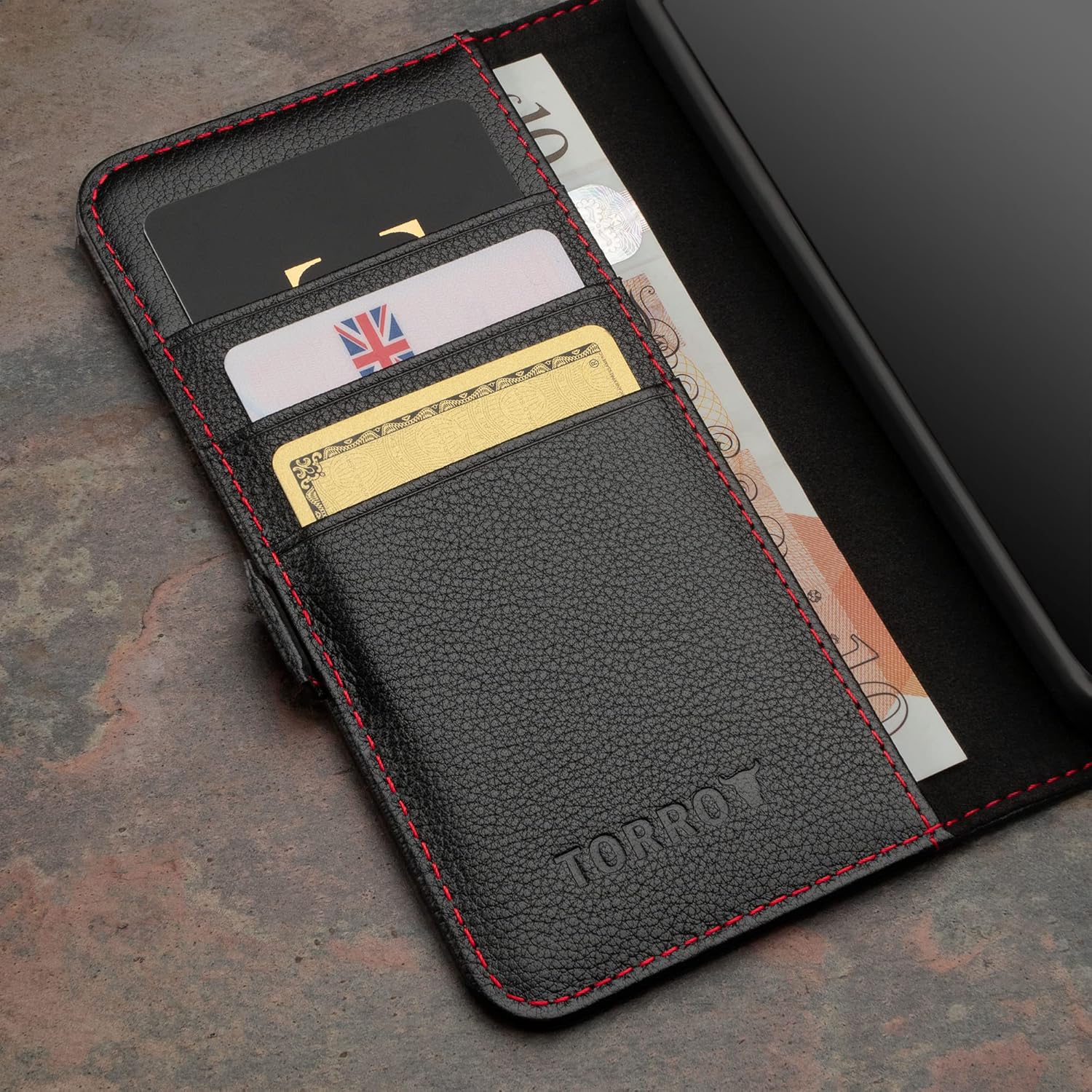 TORRO Case Compatible with Samsung Galaxy S23 5G – Premium Leather Wallet Case with Kickstand and Card Slots (Black)