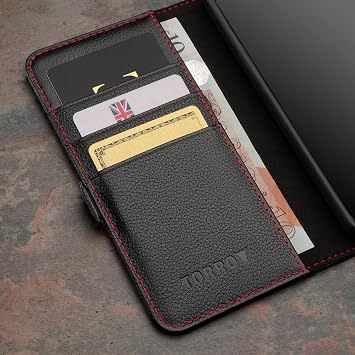 TORRO Case Compatible with Samsung Galaxy S23 5G – Premium Leather Wallet Case with Kickstand and Card Slots (Black)