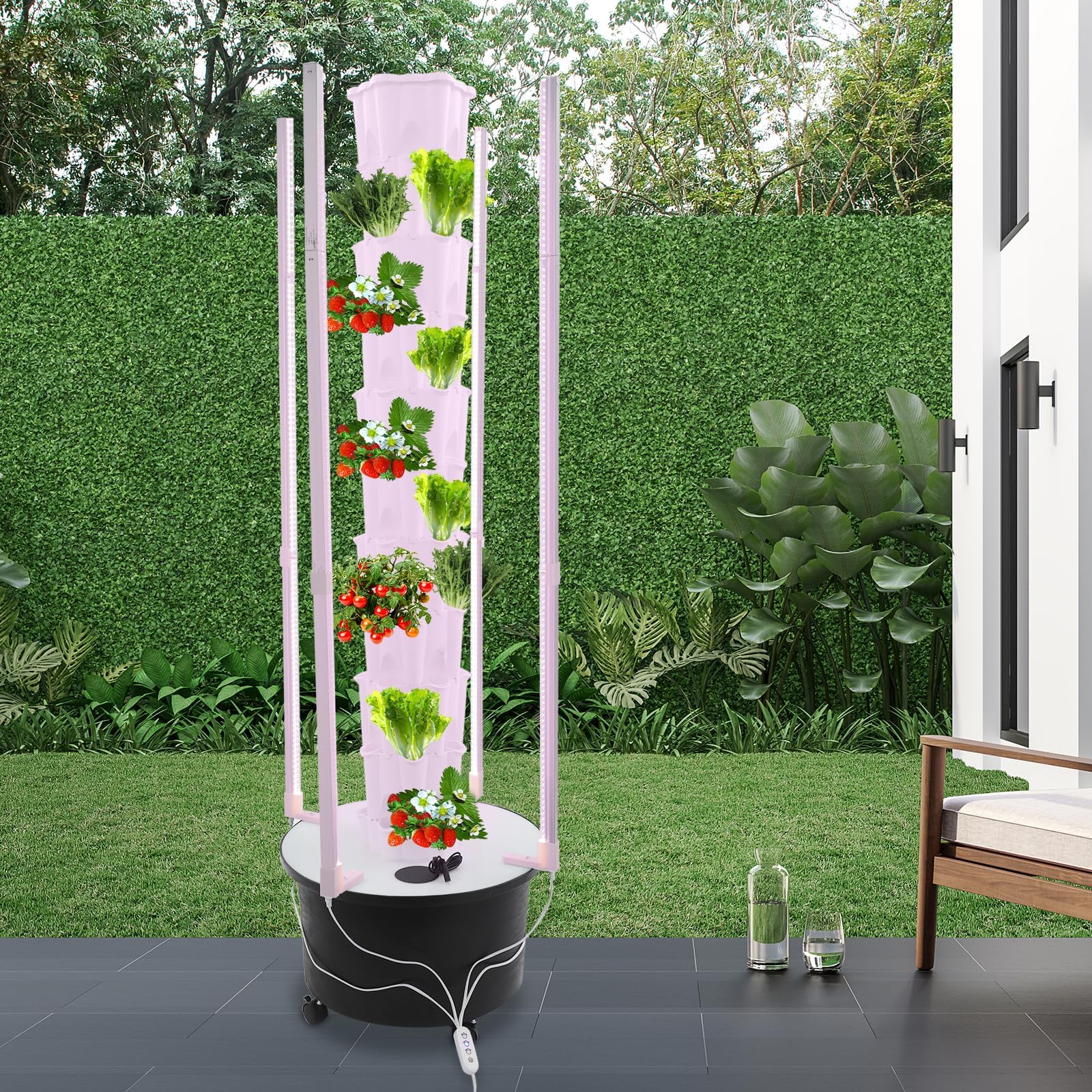 Tour hydroponique à 10 étages avec lumière LED et roues, système hydroponique de 60 plantes, kit de culture de jardin intérieur pour légumes, herbes, jardinage vertical économe en eau