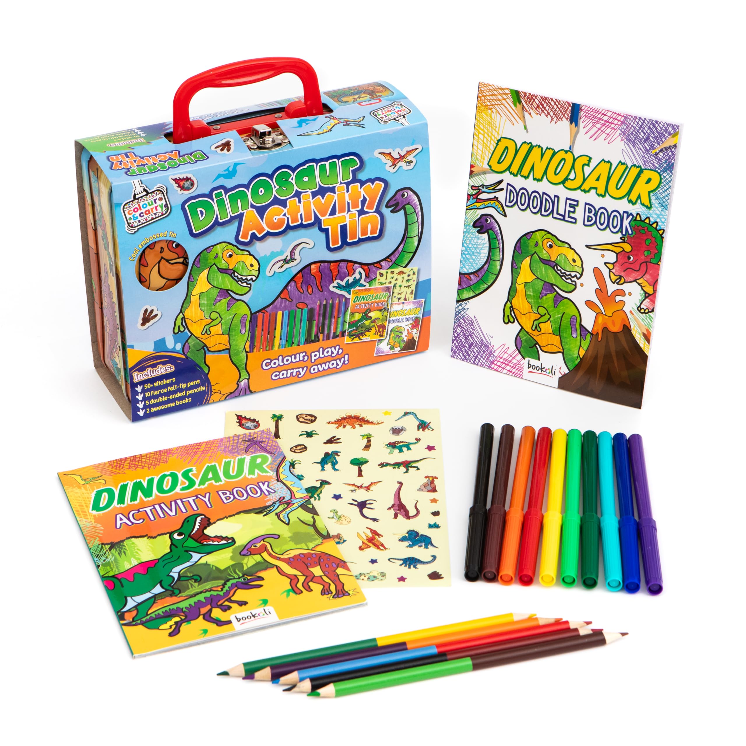 Bookoli - Dinosaur Tin Activity Case - Dinosaur Toys - Craft Kits for Kids - Gifts for Boys