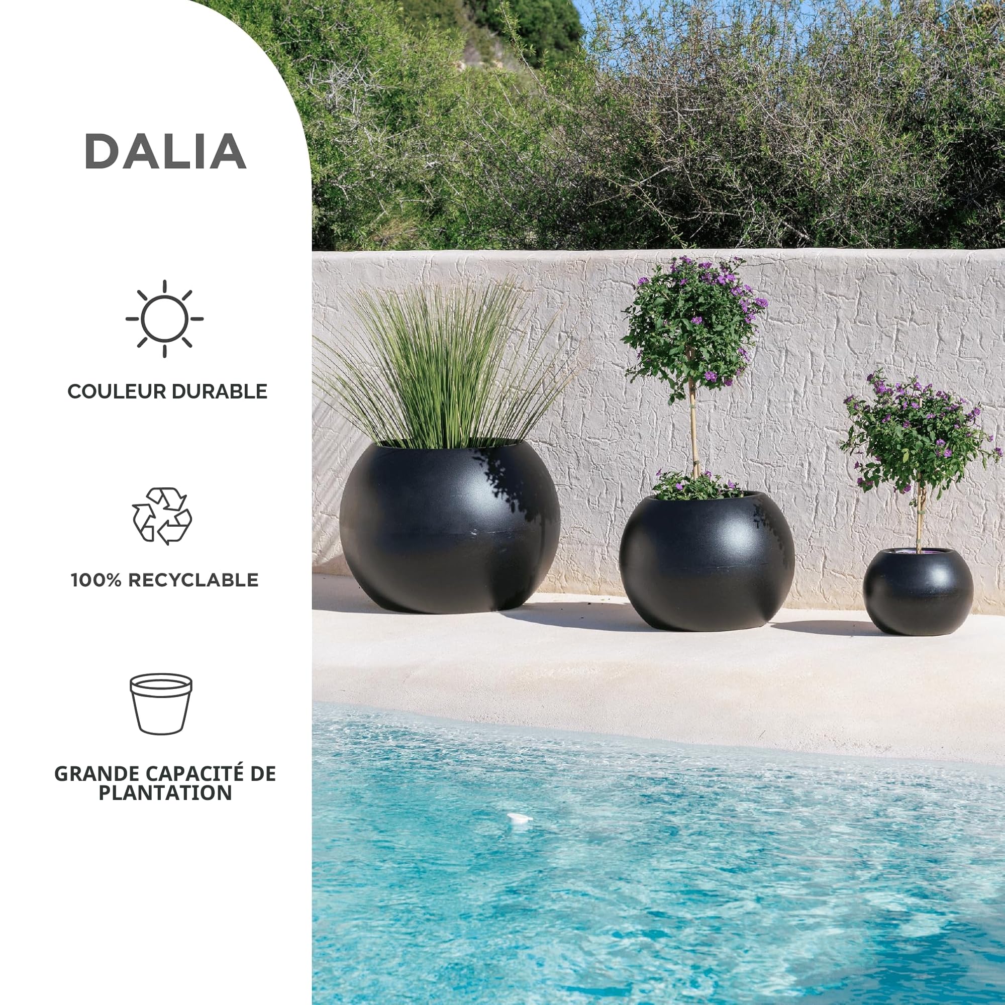 newgarden Dalia Pot rond pour fleurs et plantes, très résistant à l'extérieur, plusieurs tailles disponibles, fabriqué en polyéthylène en Espagne (Blanc, 68 x 50)