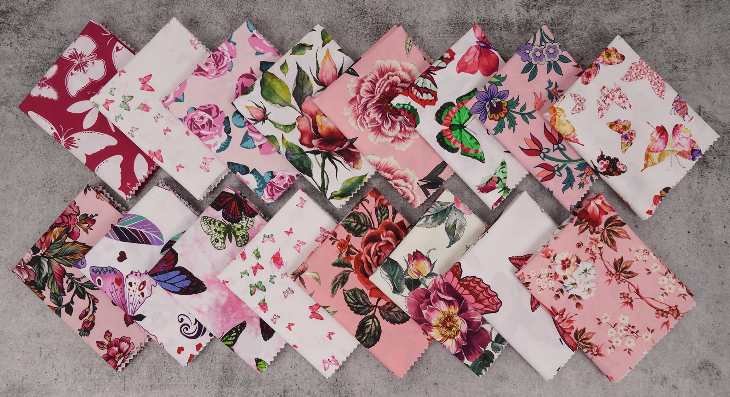 Soimoi 16 Pc Bundle De Puntos De Fate, Floral Y Mariposa Imprimir 18"X 22" Patchwork De Brije- Tela 100% Algodon Precortado Rosa Y Blanca