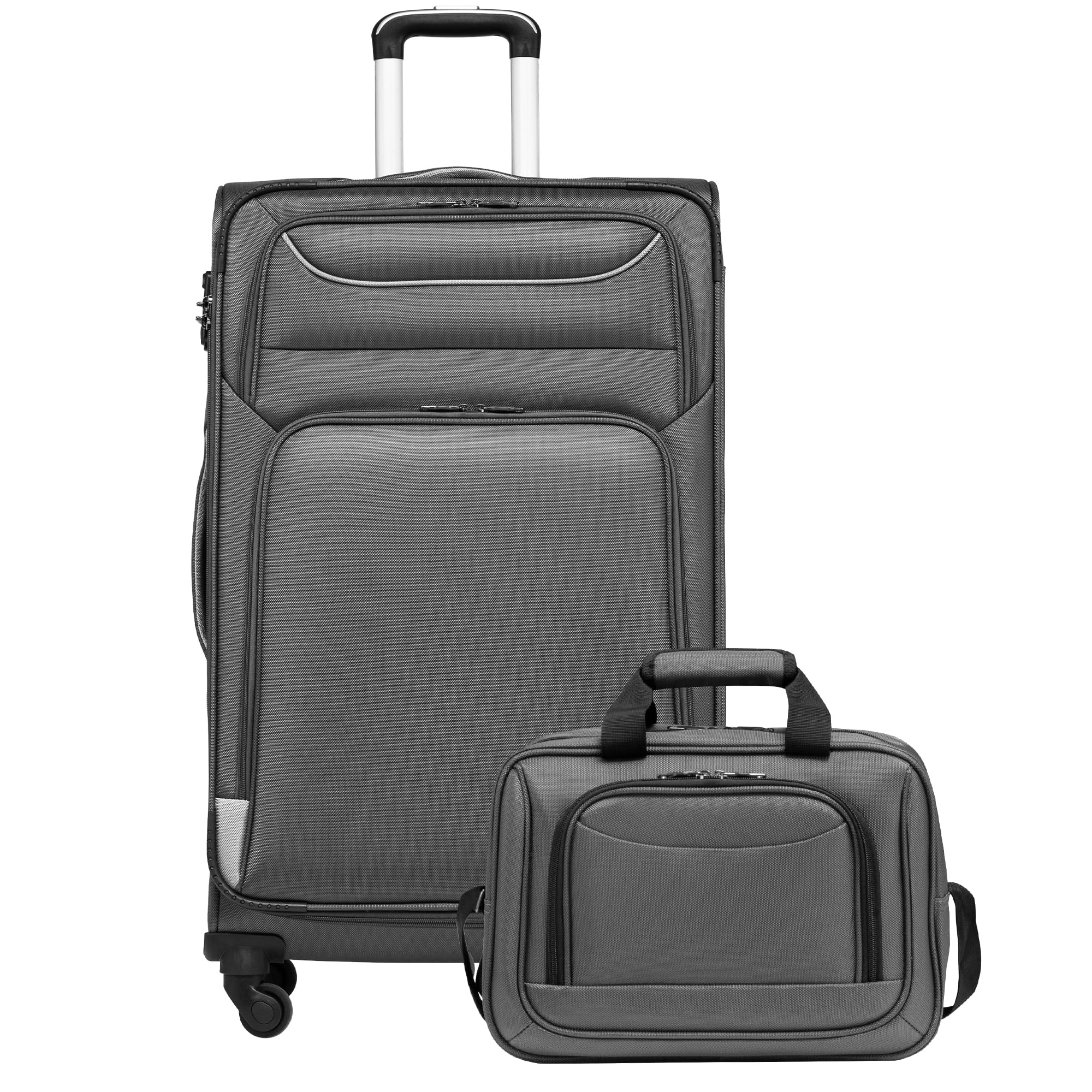 COOLIFE Koffer Trolley Koffer Reisekoffer von 4 Rollen Stoffkoffer Handgepäck TSA-Schloss Der Koffer Enthält 1 Große Umhängetasche (Großer Koffer-Set 2tlg, Grau)