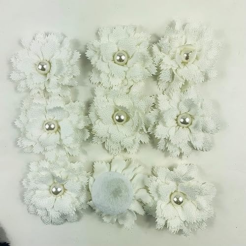Miniatura 3 de Heyiwell 10 flores de gasa con centro de perlas para diademas de flores clip para el cabello álbumes de recortes costura y bricolaje más decoración