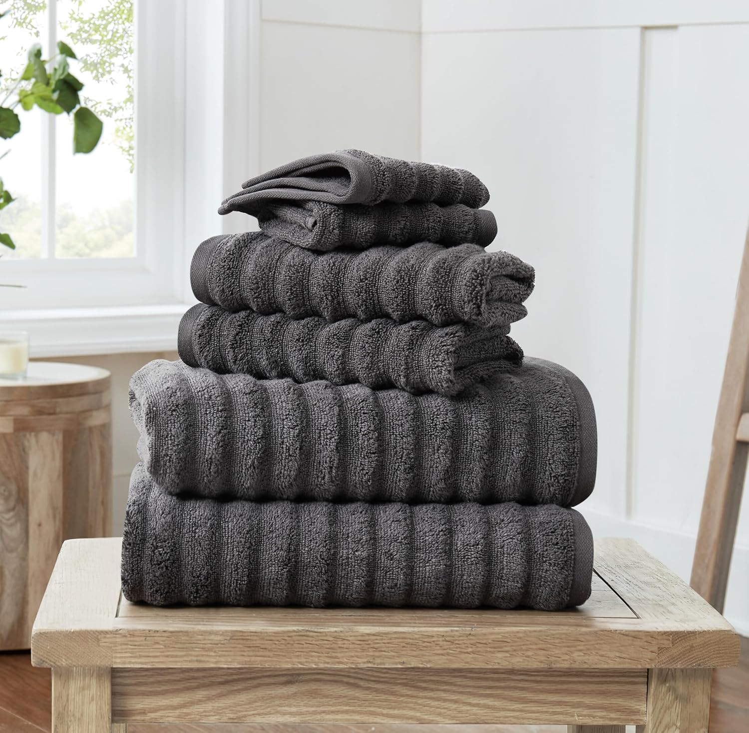 Christian Siriano NY Textured Zero Twist Light Blue 6 Piece Towel Set, Solid Color Themed, Oeko-TEX Certified Confidence