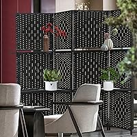 Vista 6 de Divisor de habitación de 4 paneles, divisor de pantalla de madera plegable, separador de partición de madera con estantes de almacenamiento Negro