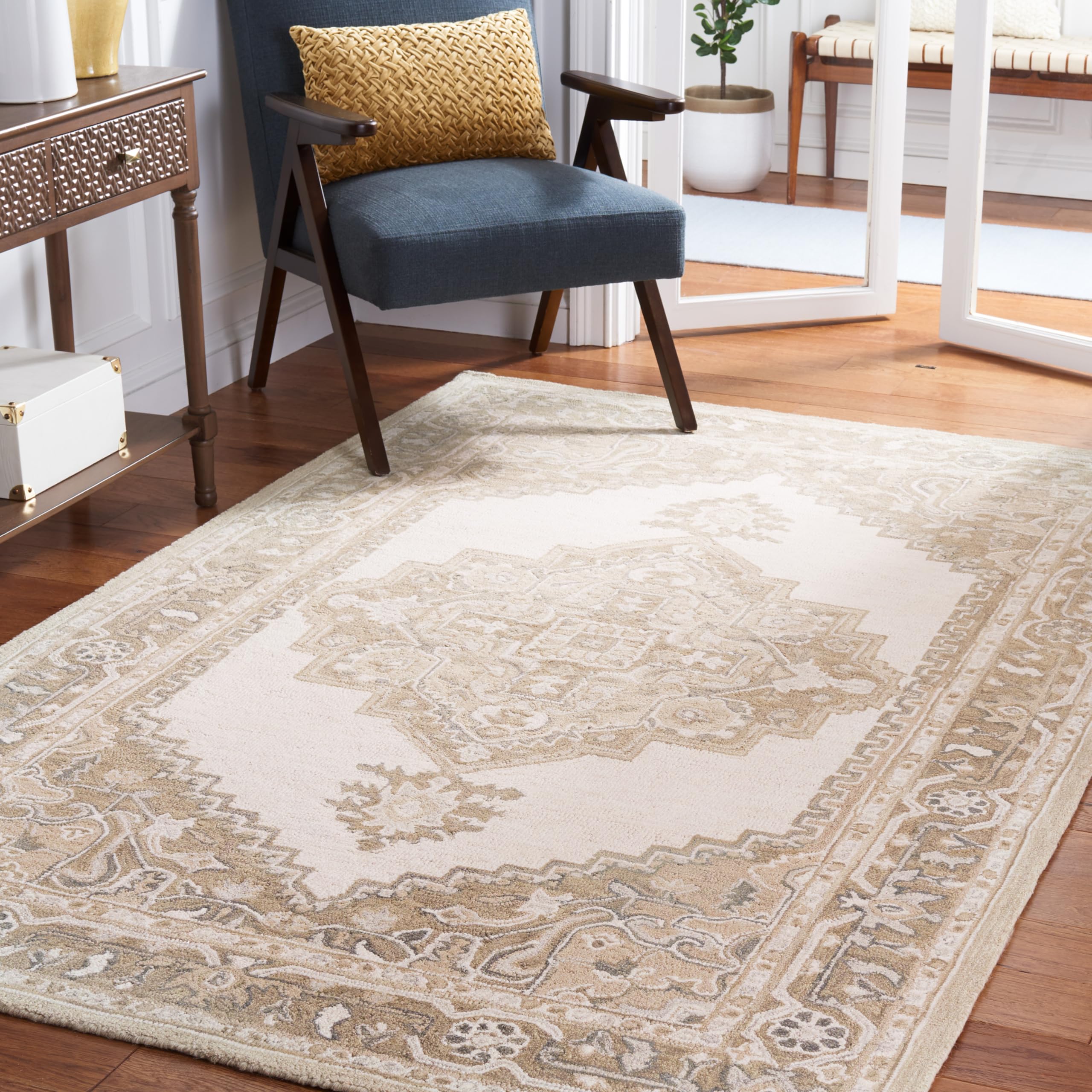 SAFAVIEH Metro Collection Accent Rug - 3' x 5', Ivory & Beige, Handmade Oriental Medallion Wool, Ideal for High Traffic Areas in Entryway, Living Room, Bedroom (MET615B)