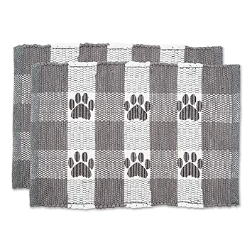 Bone Dry Pet Food Mats Collection Buffalo Check, 12x18, Gray, 2 Piece