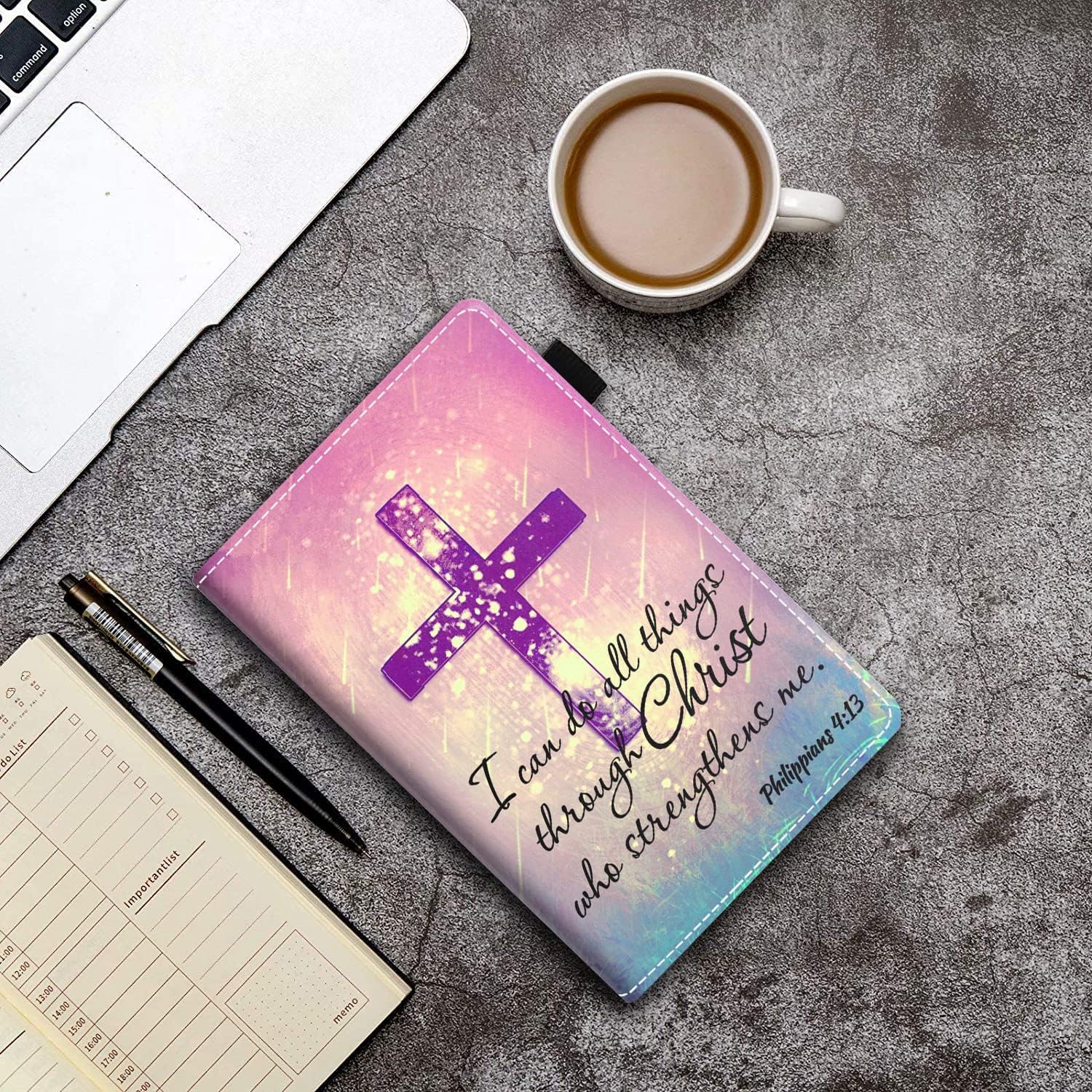Case for Amazon Fire HD 10 Tablet 10.1" (9th/7th Gen, 2019/2017 Release), Christian Cross Quote Bible Verse Philippians 4-13 Design Premium PU Leather Cover with Card Slot & Pencil Holder