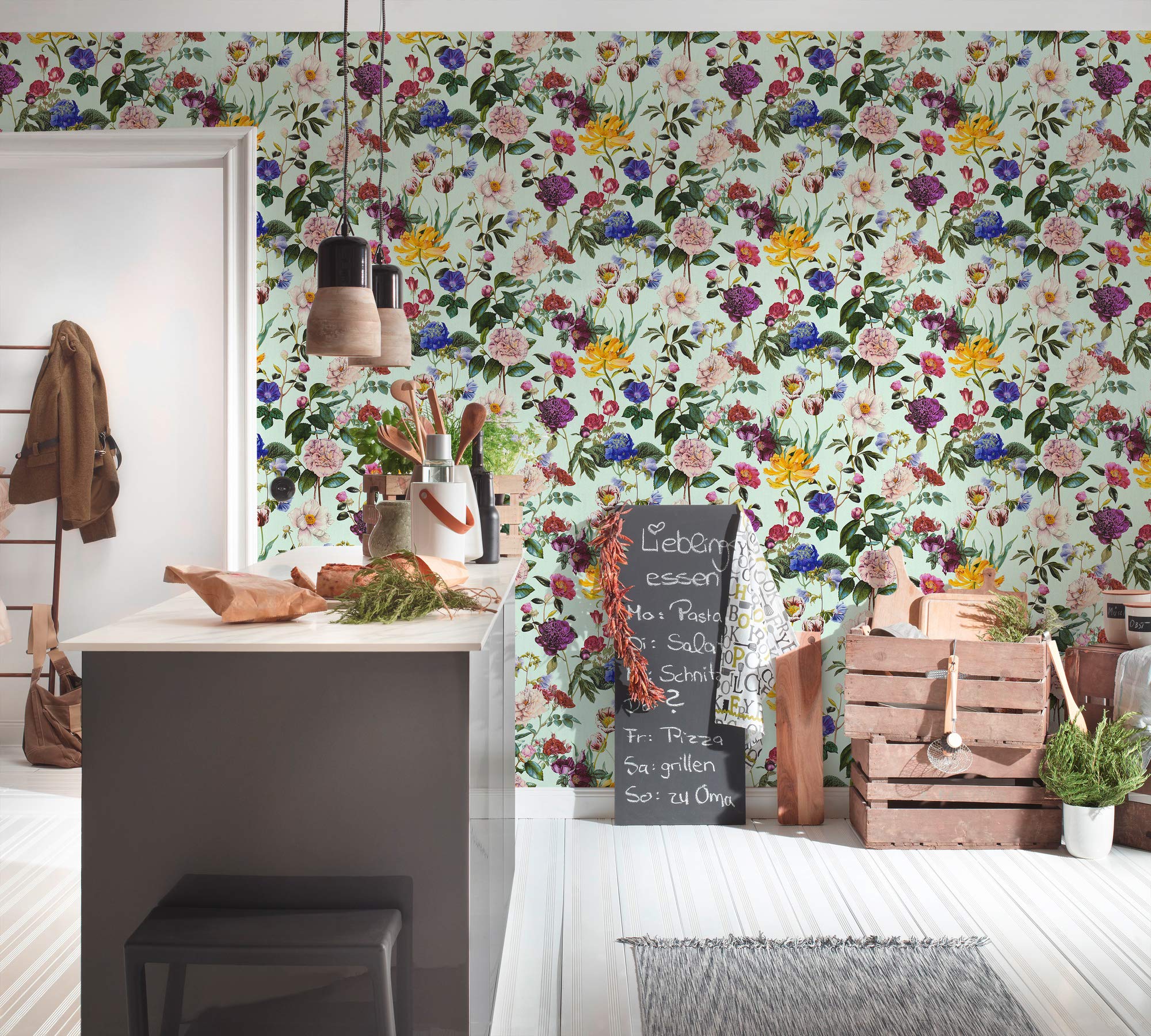 Livingwalls Jette 373362 37336-2 - Papel pintado (10,05 x 0,53 m), diseño floral, color azul, verde y rojo