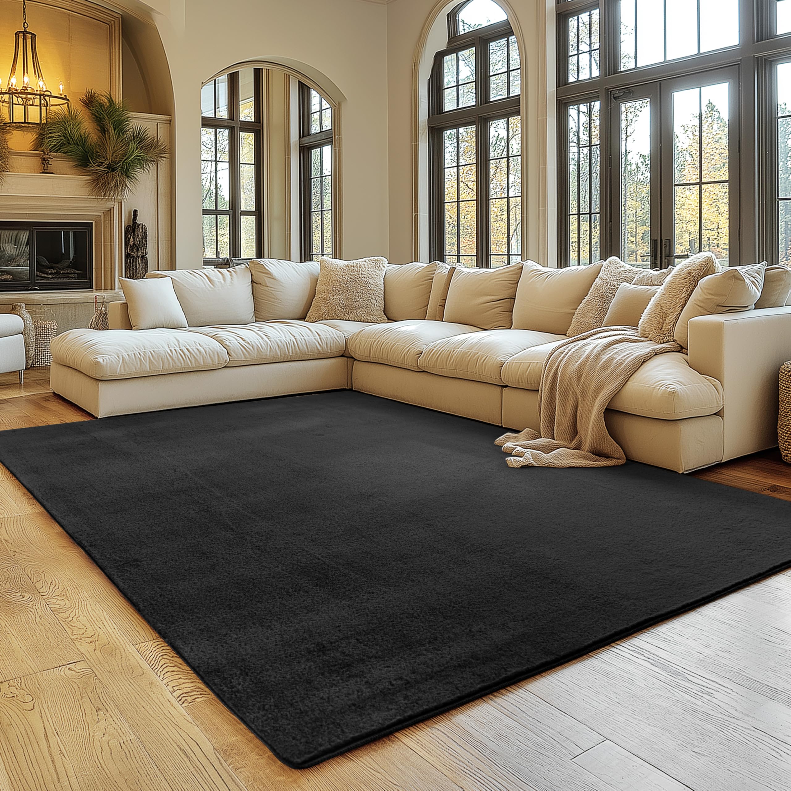 SIMPEX Teppich Wohnzimmer Schwarz 200x280 cm Kurzflor Teppich Waschbar, weich & rutschfest, modern einfarbiges Design für Wohnzimmer, Küche Schlafzimmer, & Kinderzimmer