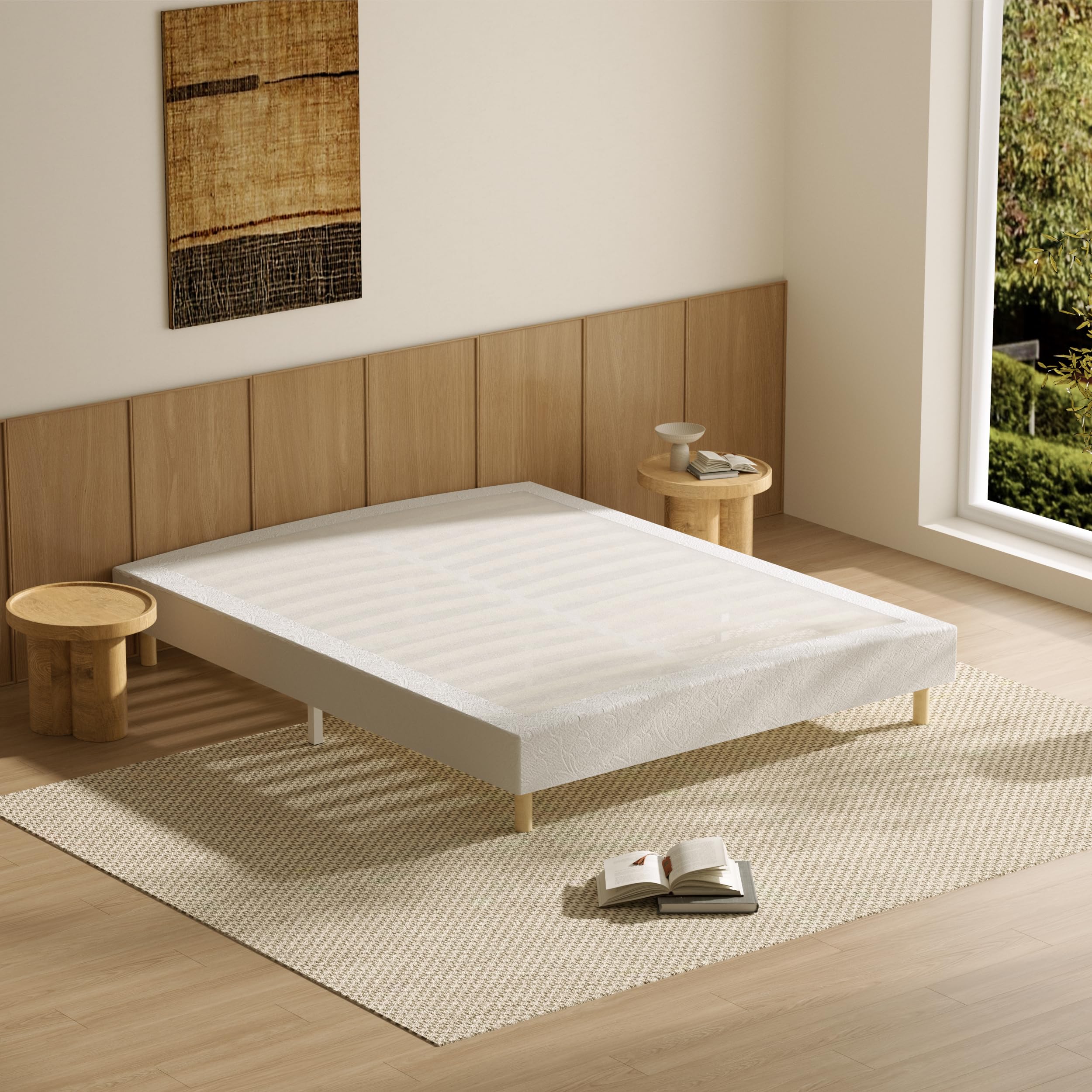 DEWINNER Sommier 140x190 | Sommier Tapissier 140x190 | 2x14 Lattes Bois | 9 Pieds Stables | Hauteur du Cadre de Lit 29 cm | Lit 140 x 190 avec Sommier | Chambre de Couple, Appartement et Maison