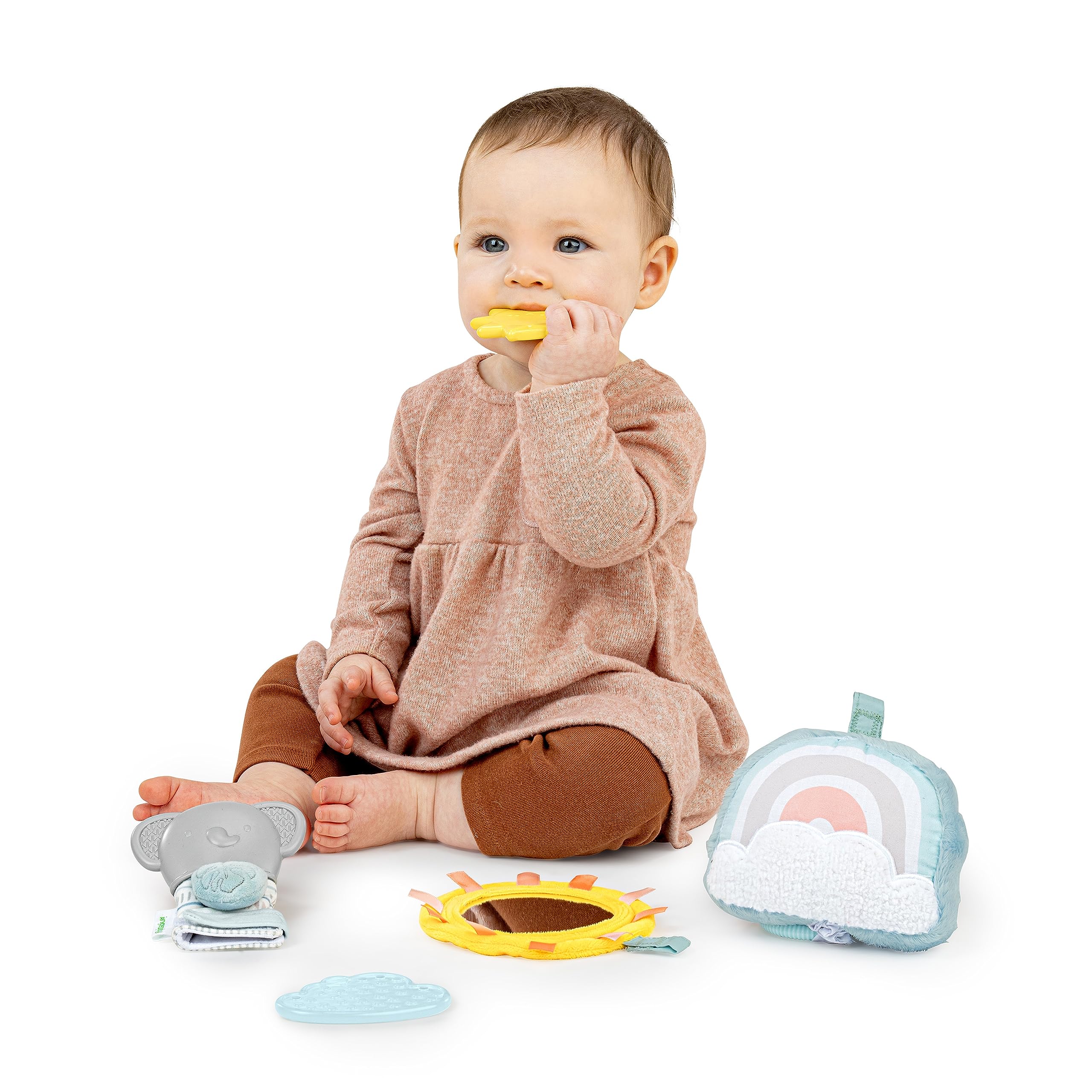 Ingenuity Calm Springs Soothing Essentials Gift Set - Musical Toy, Rattle, Mirror, 2 Teethers for Baby