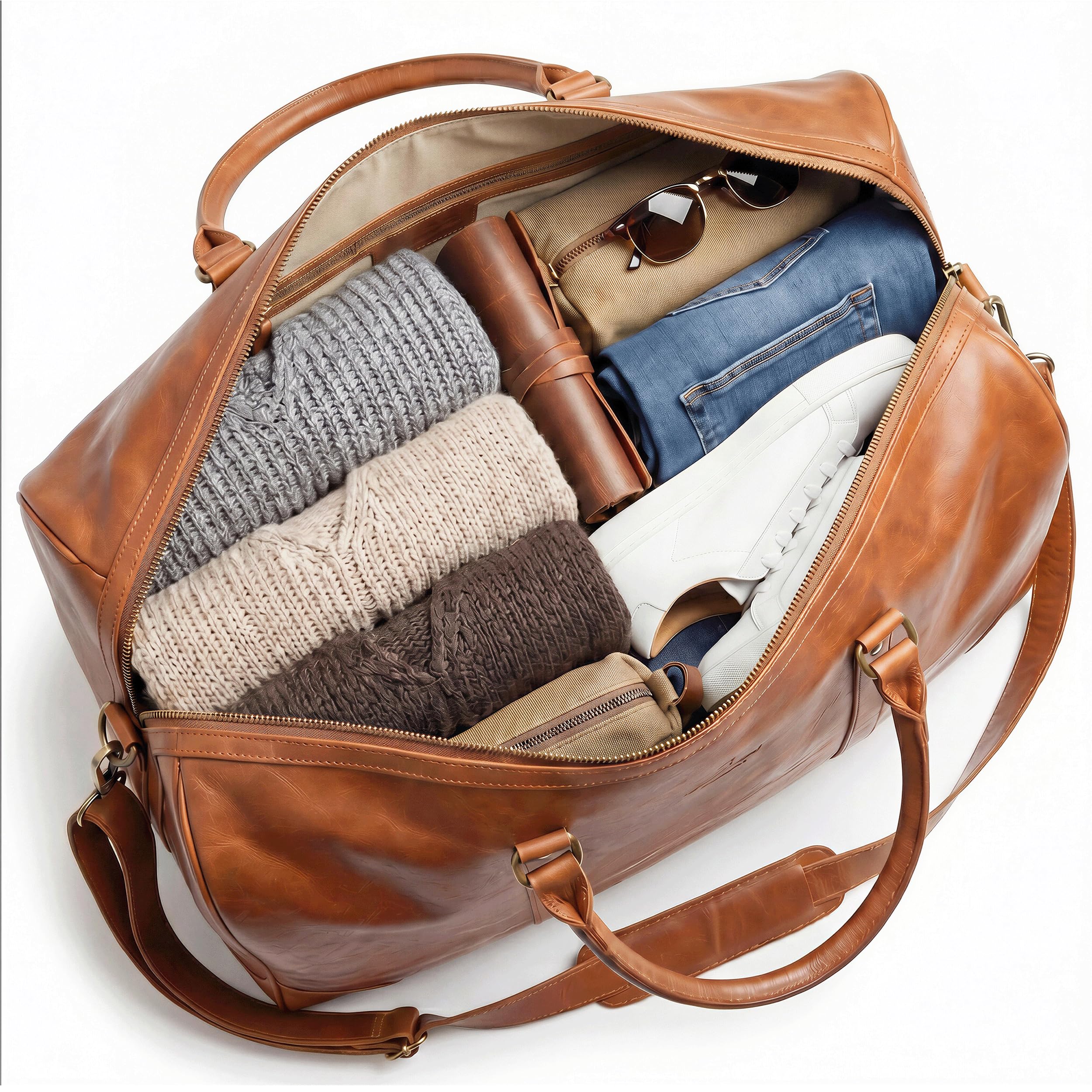 SID & VAIN große Weekender echt Leder - Sporttasche Berlin groß - Reisetasche Handgepäck mit Schultergurt - Ledertasche Herren und Damen braun handgefertigt