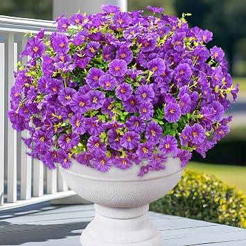 Artificial Flowers for Outdoors, Fake Outdoor Flowers14 Bundles, Purple