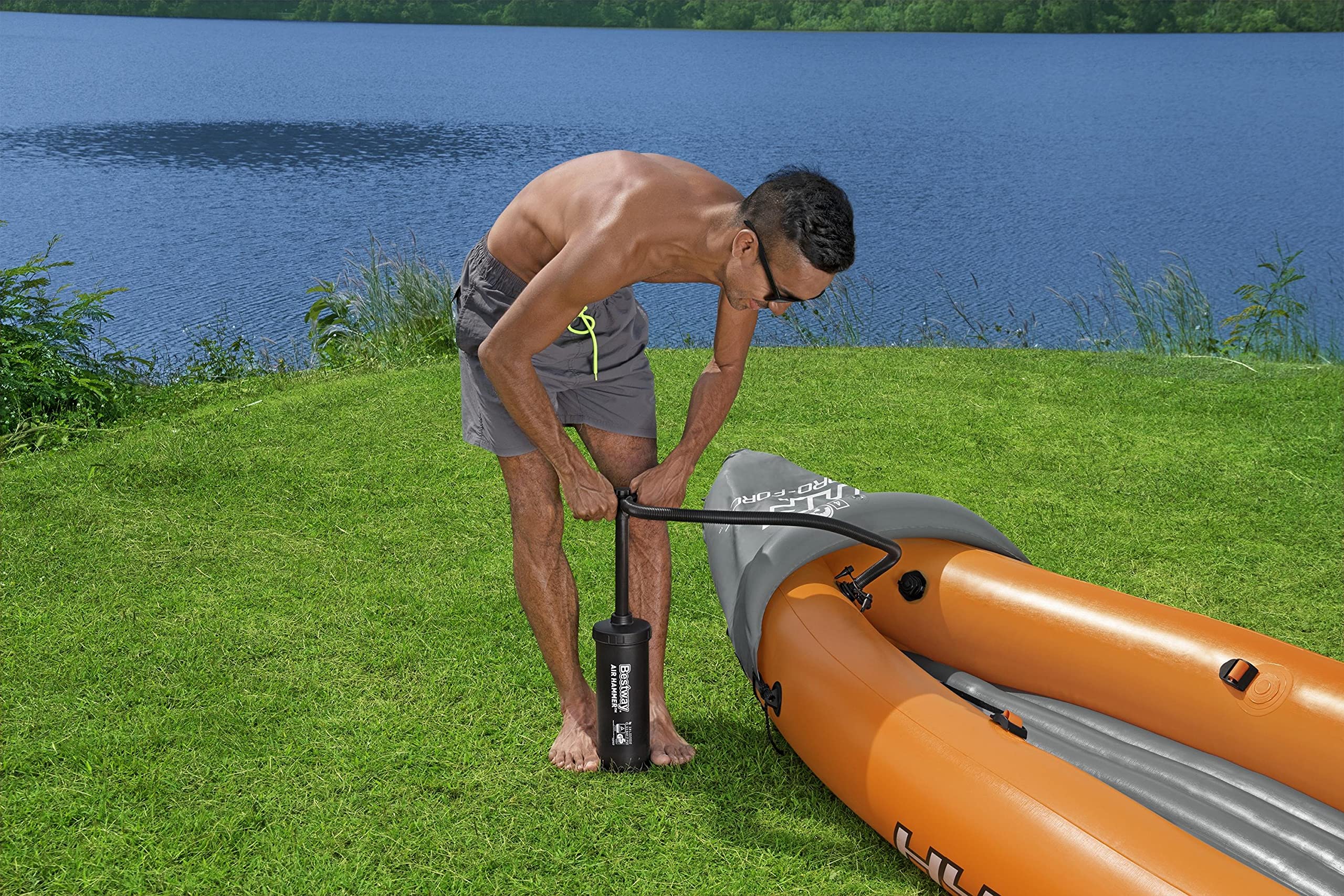Bestway | Hydro-Force Rapid X3 Kayak| Inflatable Boat Set with Hand Pump, Paddles, Seats, Fins and Storage Bag | Three Seater