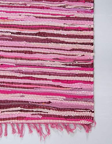 Miniatura 8 de Unique Loom Chindi Cotton Collection - Alfombra tejida a mano de fibras naturales CCH002, 5 x 8 pies, rosamarfil