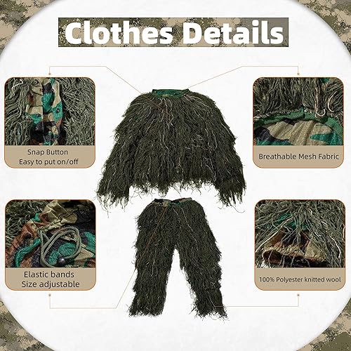 Miniatura 4 de Ghillie Traje para hombres, traje Gilly para adultos, ropa de caza de camuflaje, trajes de camuflaje 3D para caza