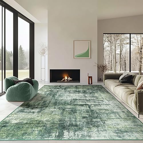 8x10 Rugs for Living Room, Large Green Carpet Modern Abstract Area Rug Machine W