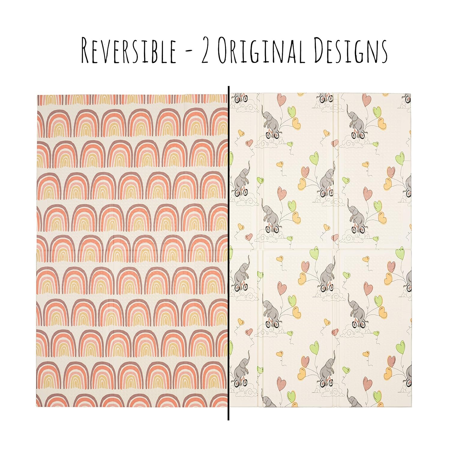 JumpOff Jo - Large Waterproof Foam Padded Play Mat for Infants, Babies, Toddlers, Play & Tummy Time, Foldable Activity Mat, 70 in. x 59 in. - Elephant & Rainbow : Baby