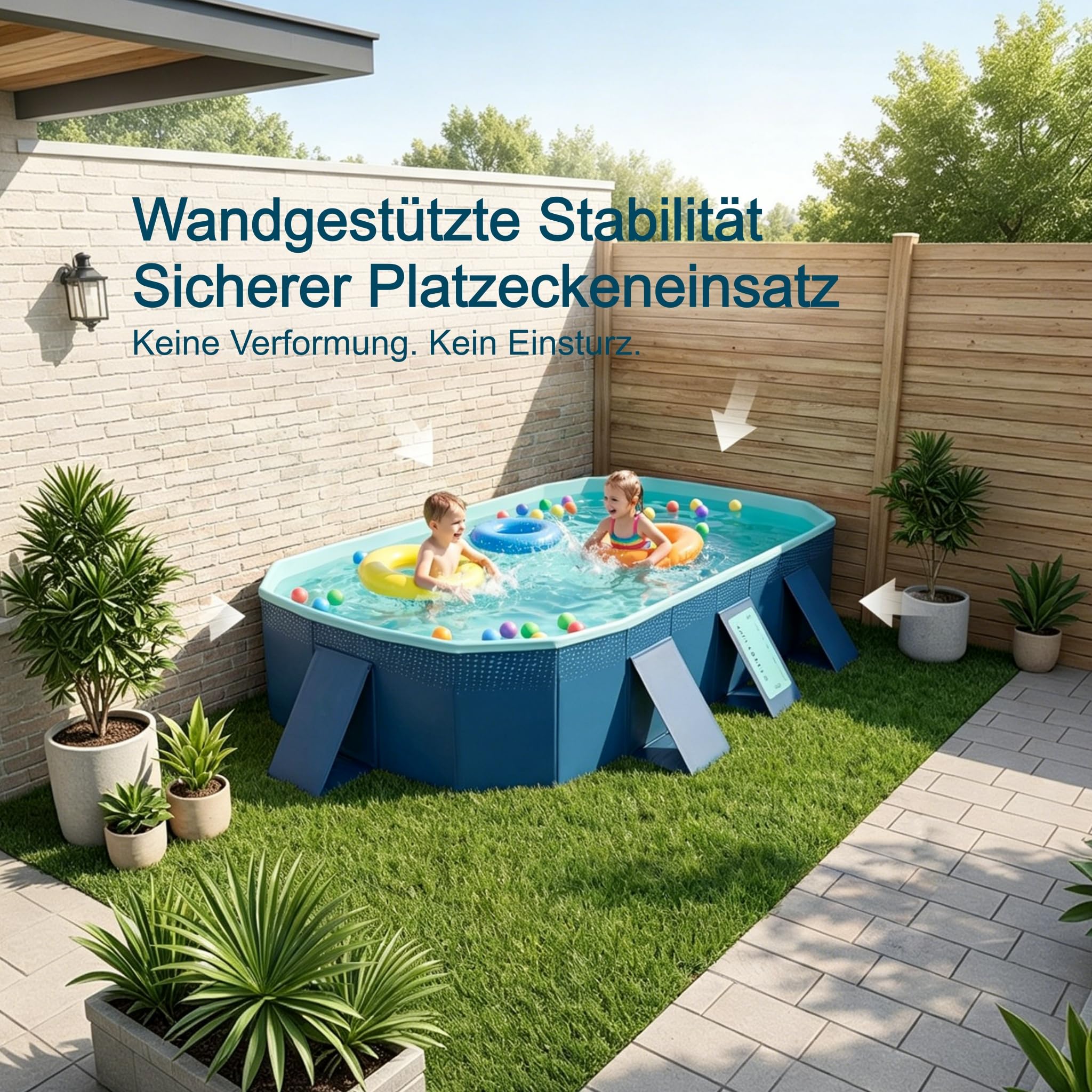 Faltbarer Pool Nicht-aufblasbarer Tragbarer Schwimmbad Verdickter Rutschfester PVC Schwimmbecken Kinderbecken zum Spielen Mit Hunden Und Haustieren Große Innen- und Außen Planschbecken 2.6M