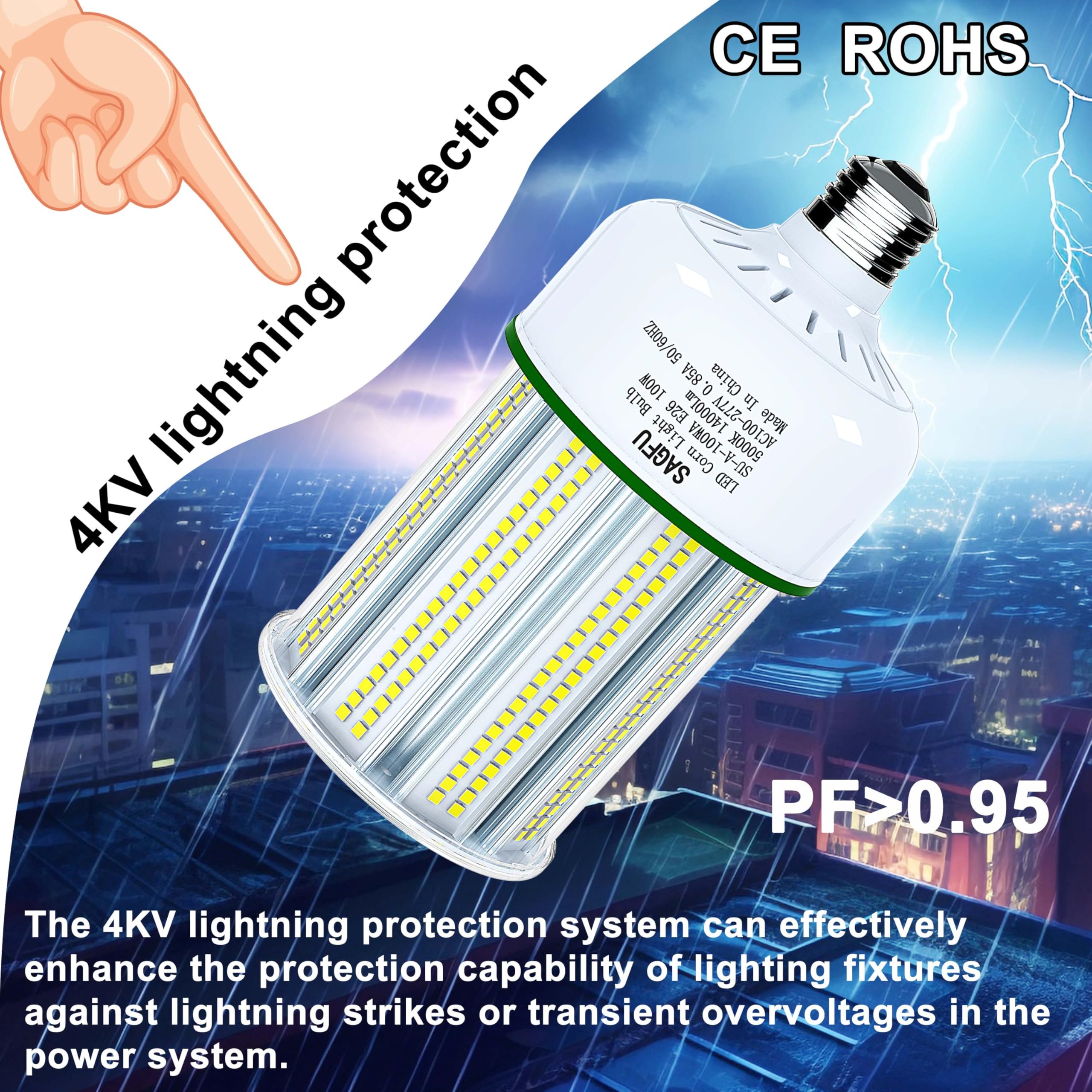 100W LED Corn COB Light Bulb LED Corn Bulb 5000K Daylight White 2-Pack 1000W Equivalent Super Bright E26 — view 4