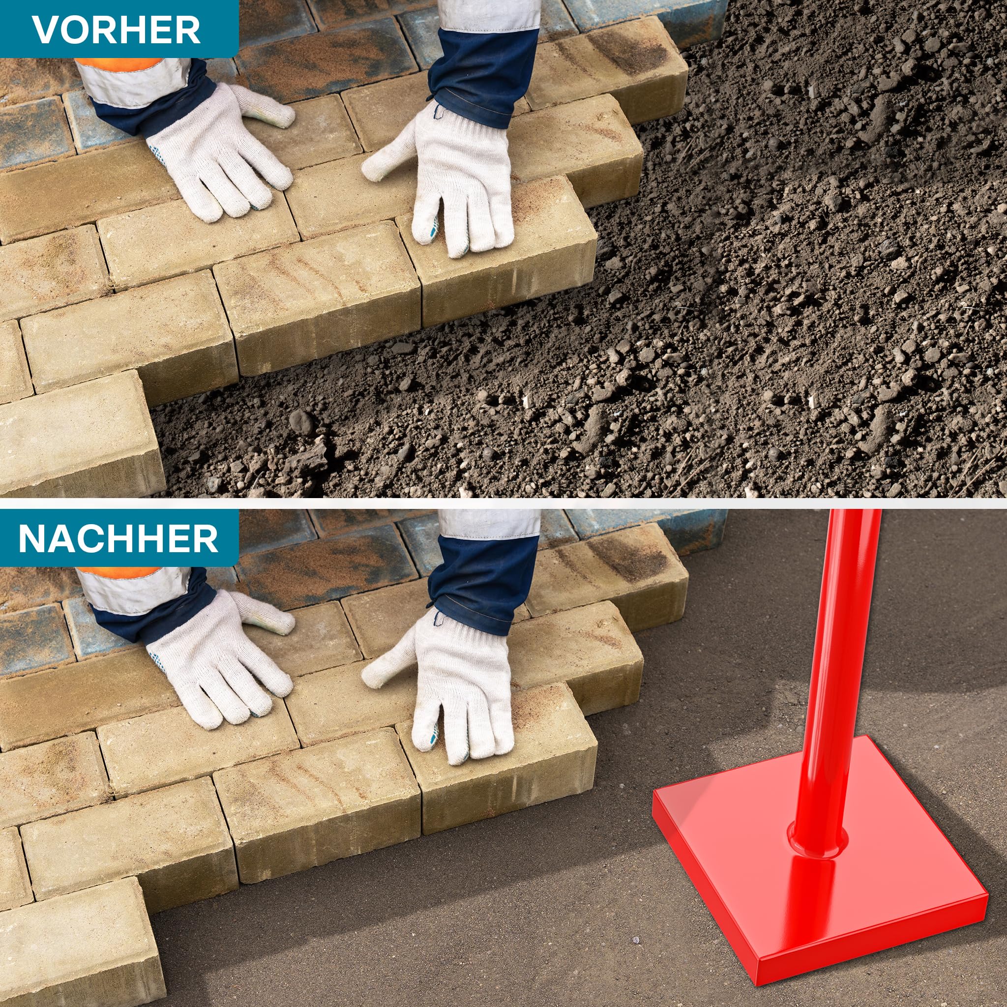 Wiltec Bodenverdichter 11,5 kg aus Stahl, 83 cm hoch, mit 20 x 20 cm Grundplatte und T-Griff zum Verdichten, Handstampfer Bodenstampfer für Gartenarbeit