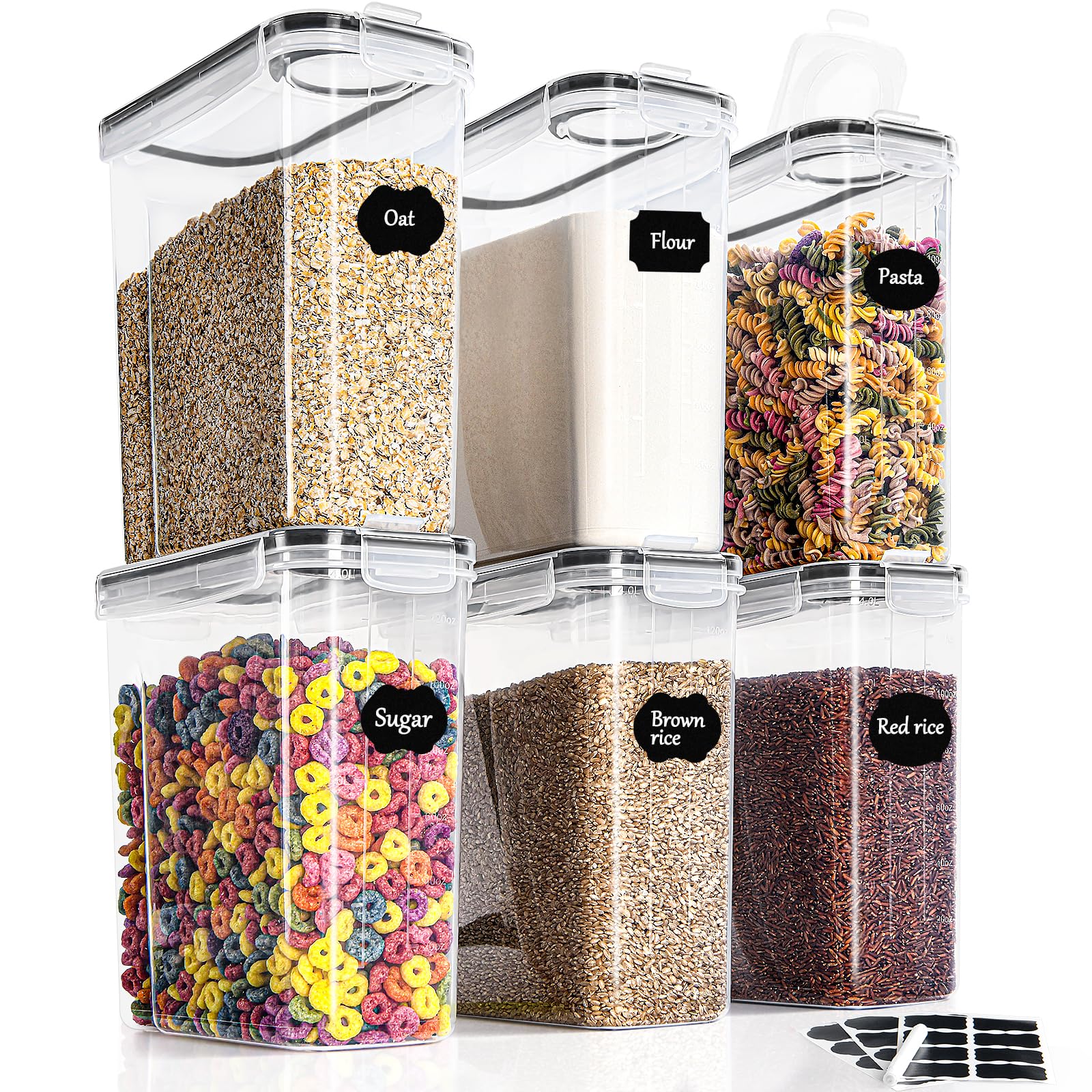 GoMaihe 4L Botes Cocina, Juego de 6 Piezas de Recipiente de Botes Cocina Almacenaje de Plástico de Alimentos Sellados con Tapa, Se Utiliza para Almacenar Cereales, Pasta, Arroz, Harina, Etc en oferta en Amazon