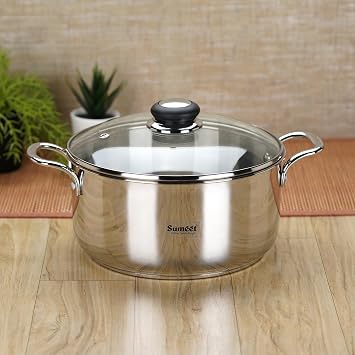 Sumeet Stainless Steel Induction Bottom Encapsulated Bottom Casserole with Glass Lid 4 LTR, 23 cm Dia, Silver