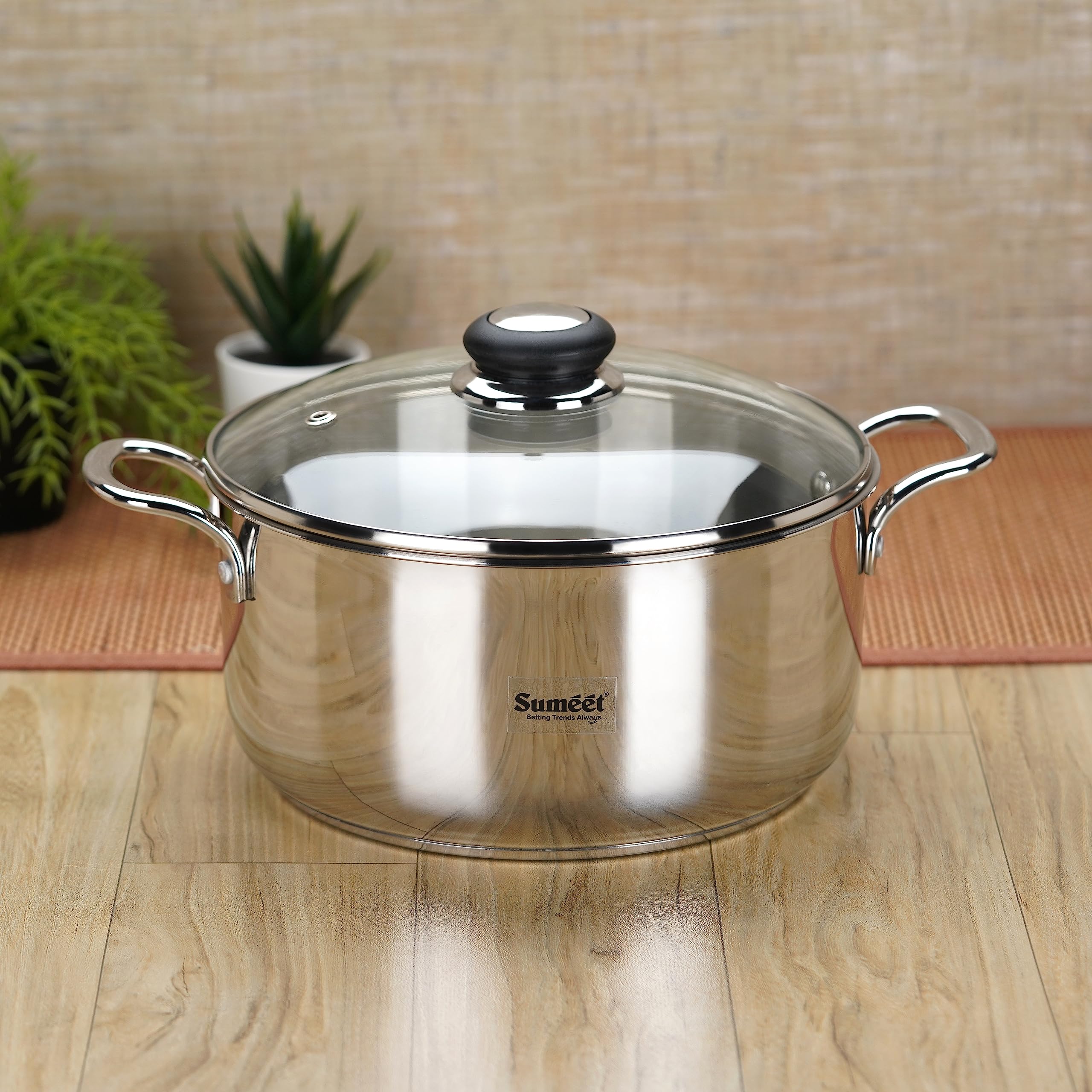 Sumeet 4L Stainless Steel Casserole with Glass Lid - Image 1