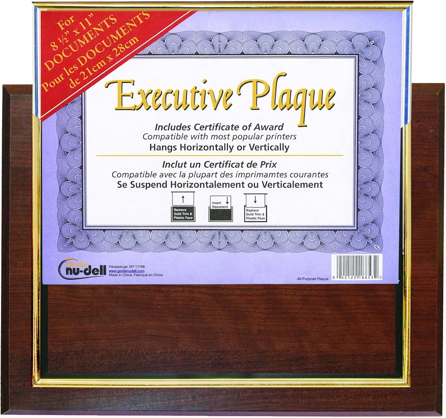 Nu-Dell 13 x 10.5 Inches Prestige Executive Award Plaque, Mahogany (18853M) : Document Holders : Office Products