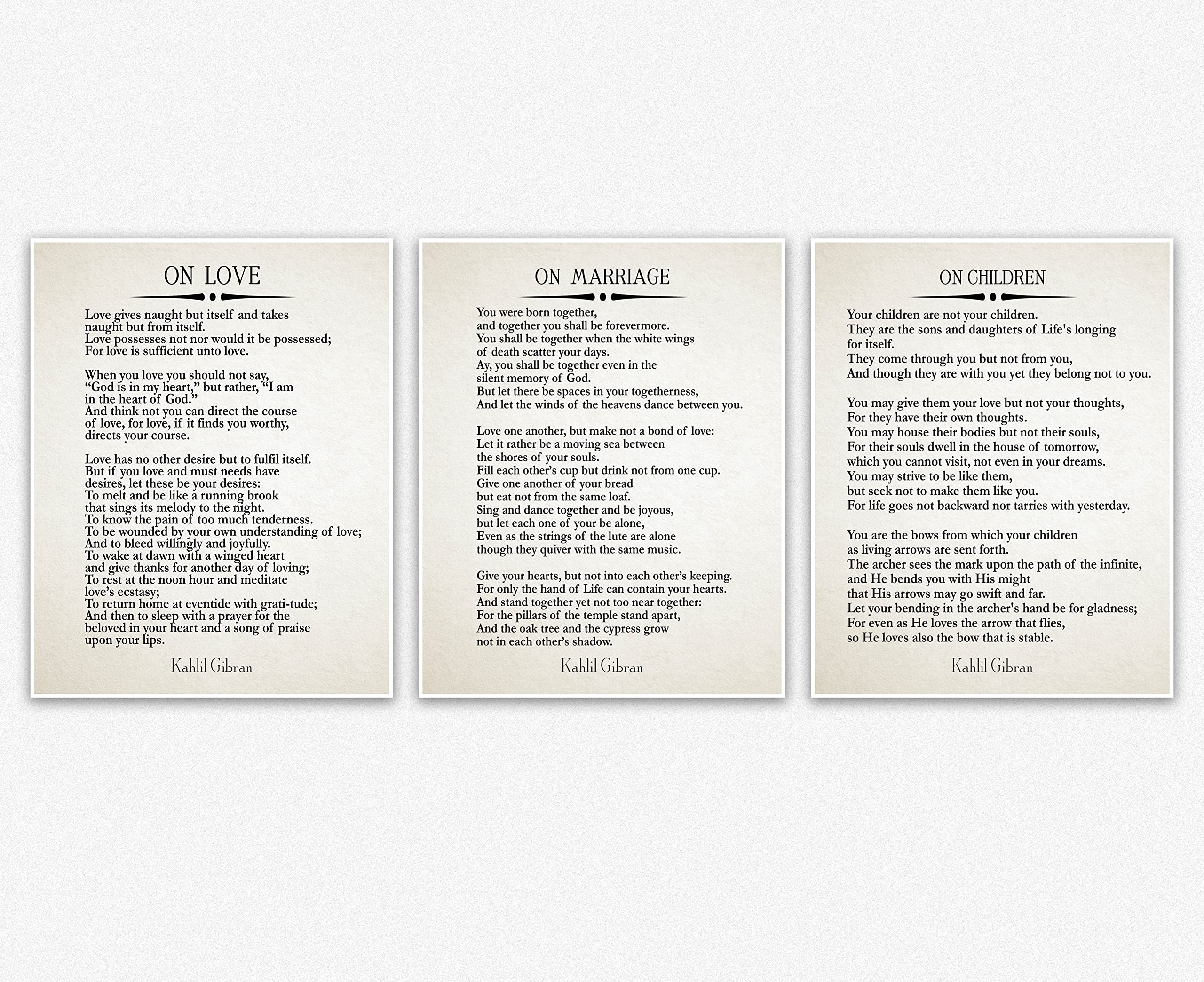Wallbuddy Kahlil Gibran Set of 3 Posters On Love On, Marriage, On Children Quotes - Inspirational Quotes Wall Art (8 x 10, Ivory)
