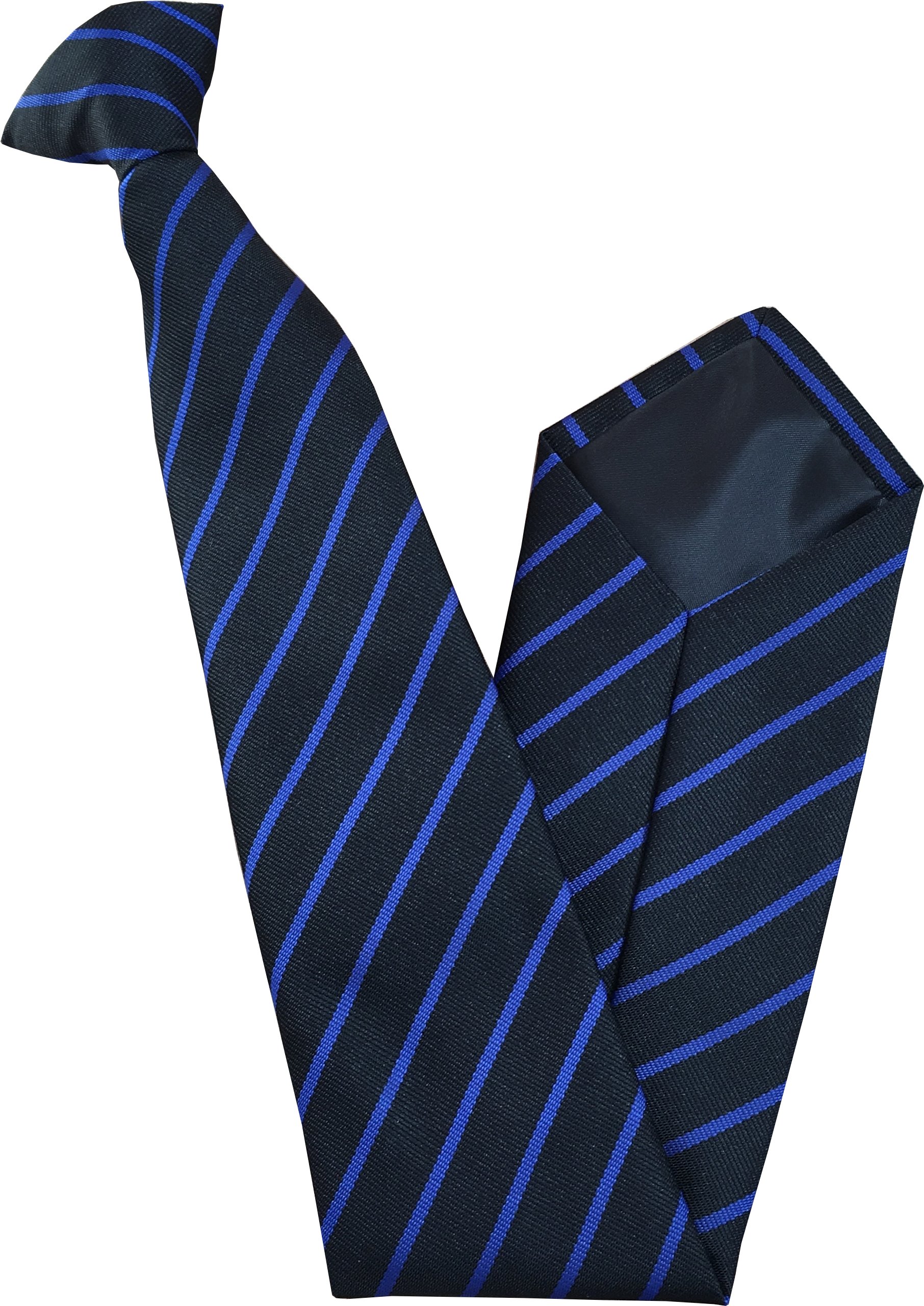 Men's Striped Clip On Tie (Black with Slim Royal Stripe)