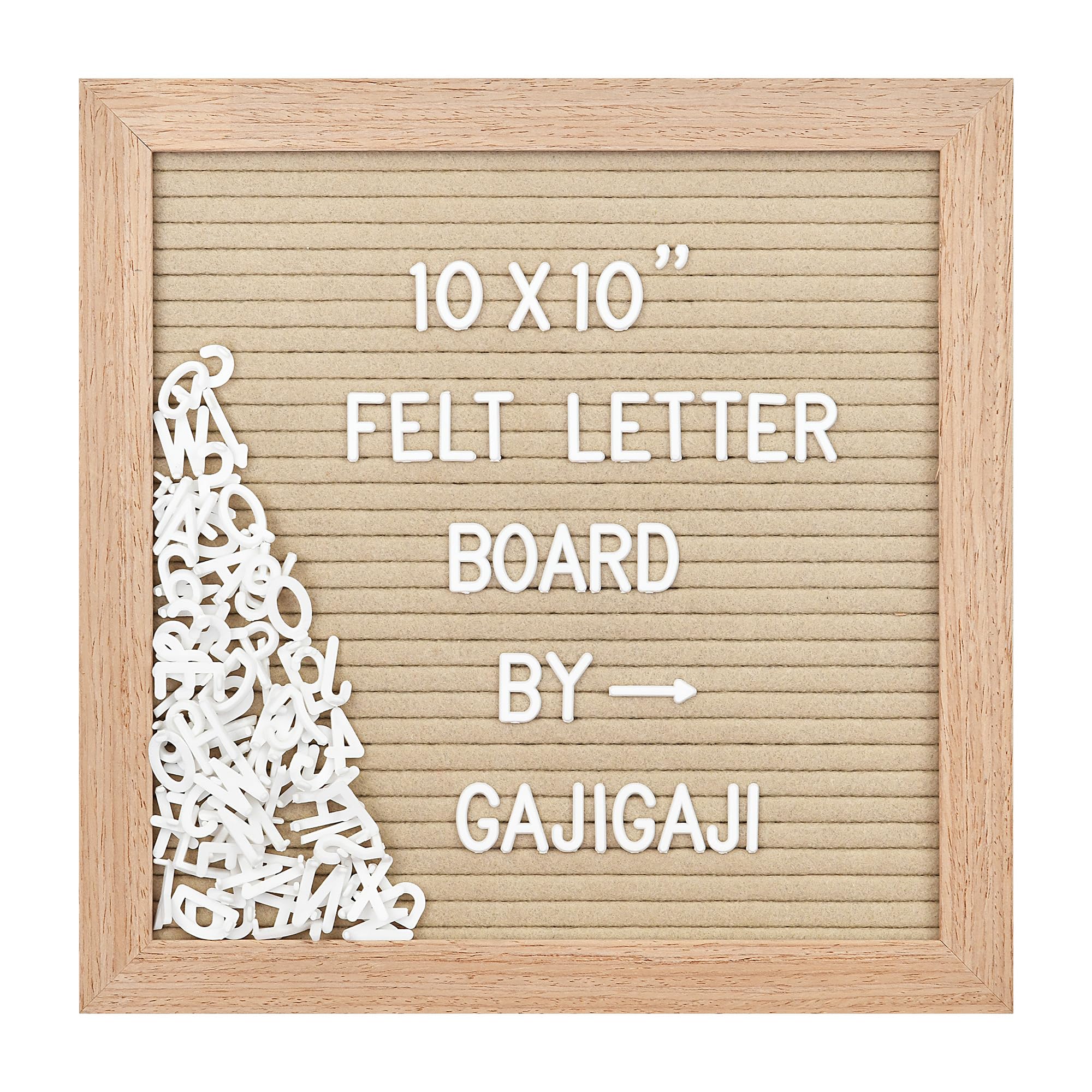 Filz-Buchstabenbrett mit 294 Buchstaben, Zahlen, Symbolen, 25,4 x 25,4 cm, austauschbare Nachrichtentafel mit Holzrahmen, Wandhalterung, Beige