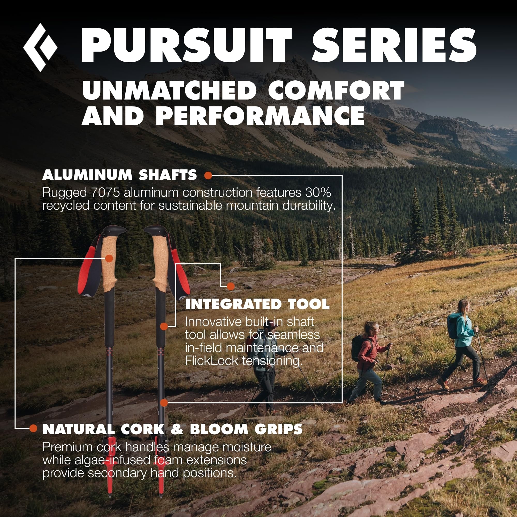 Black Diamond Pursuit - Bastoncini da trekking in alluminio pieghevoli e regolabili