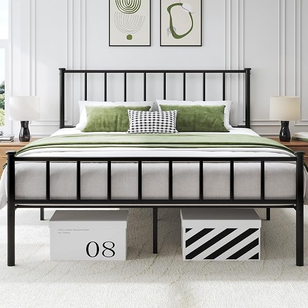 Fluest Bed Frame with Headboard and Footboard, Metal Platform Bed Frame, All Metal Slats Support
