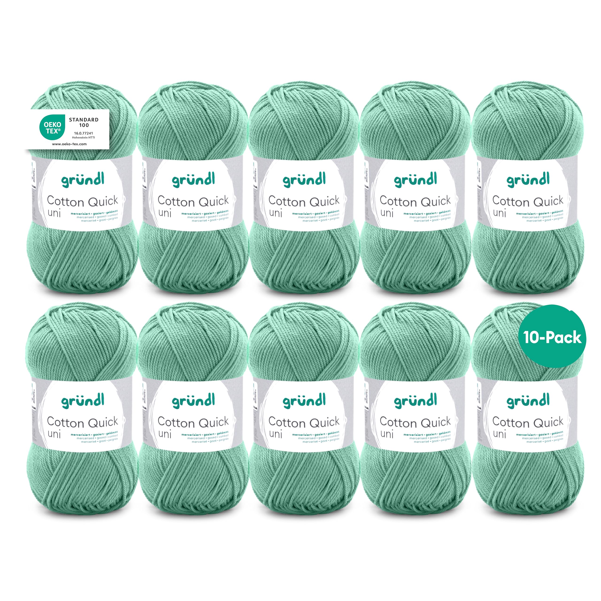 Gründl Wool Cotton Quick Plain - Thin Wool for Crocheting - Knitting Yarn - Crochet Yarn - Shiny and Skin Friendly - 100% Cotton - 10 Balls 50 g / 125 m - Needle Size 3-4 - Apple Green
