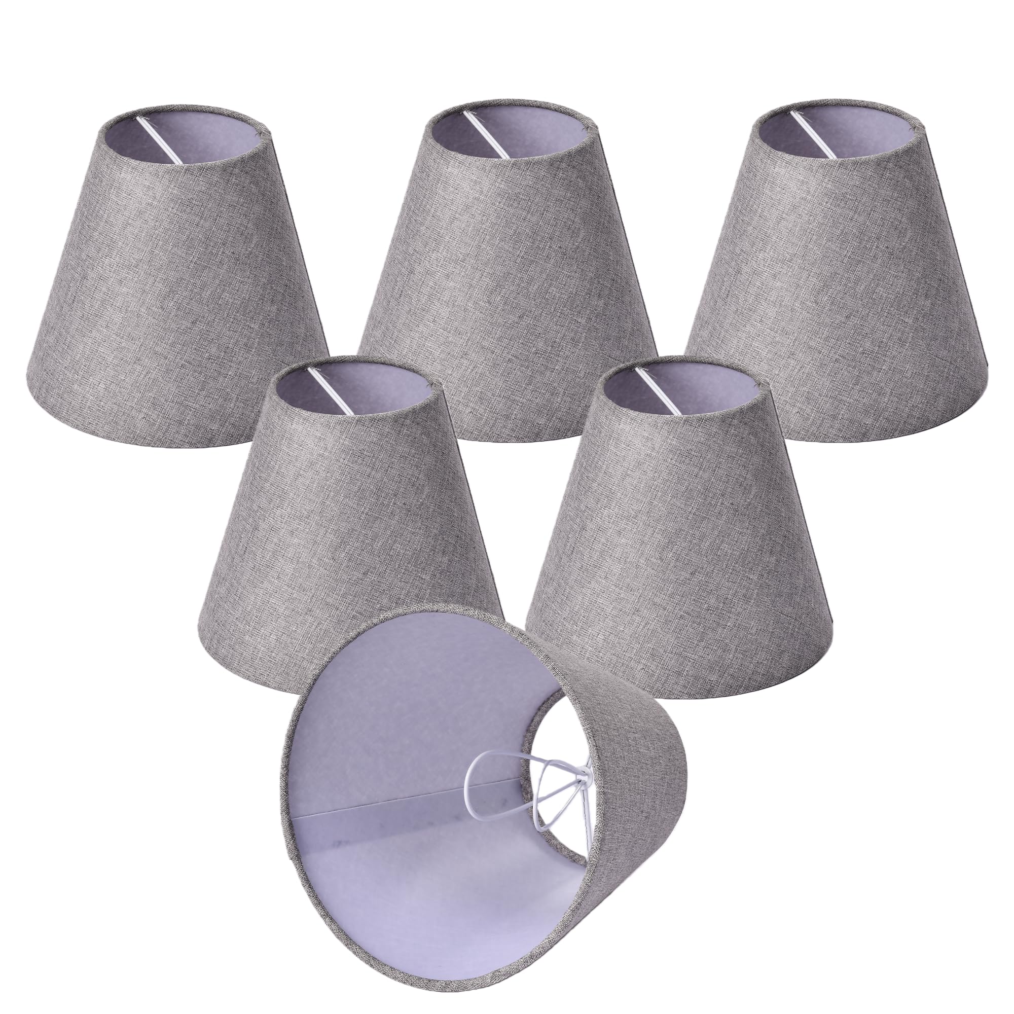 View 1 of * MISSING 2 * Chandelier Lamp Shades Set of 6 Clip-On,Grey Polyester-Linen Blend Fabric Small Empire Lamp Shades for E12 Candelabra Bulbs–Light Covers for Chandeliers, Wall Sconces, Table Lamps