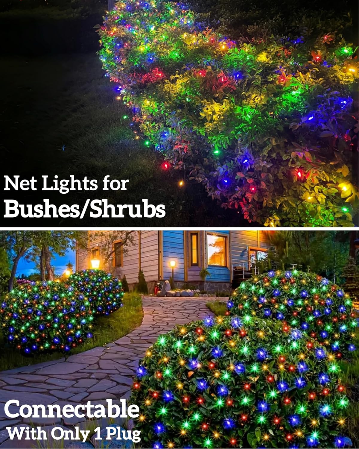 Led Christmas Net Lights for Bushes, 132LED 6FT x 6FT Connectable UL Certified Net Lights for Bushes Tree Shrubs Xmas Trunk Green Wire Christmas Decorations