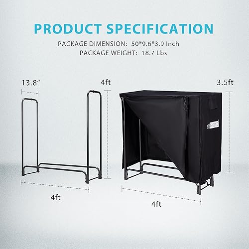 Miniatura 5 de VIVOHOME - Juego de estante y cubierta para leña para interiores y exteriores de 4 ft