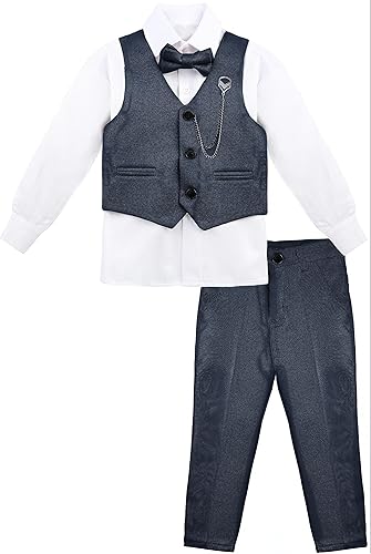 Miniatura 4 de Lilax Traje formal para niños de 4 piezas, chaleco, pantalones y corbata