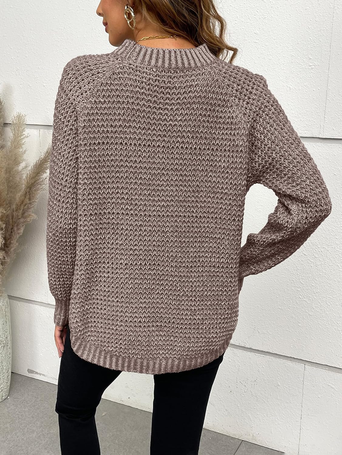 Womens Chunky Waffle Knit Sweater Fall 2025 Trendy Dressy Casual Crewneck Pullover Sweaters