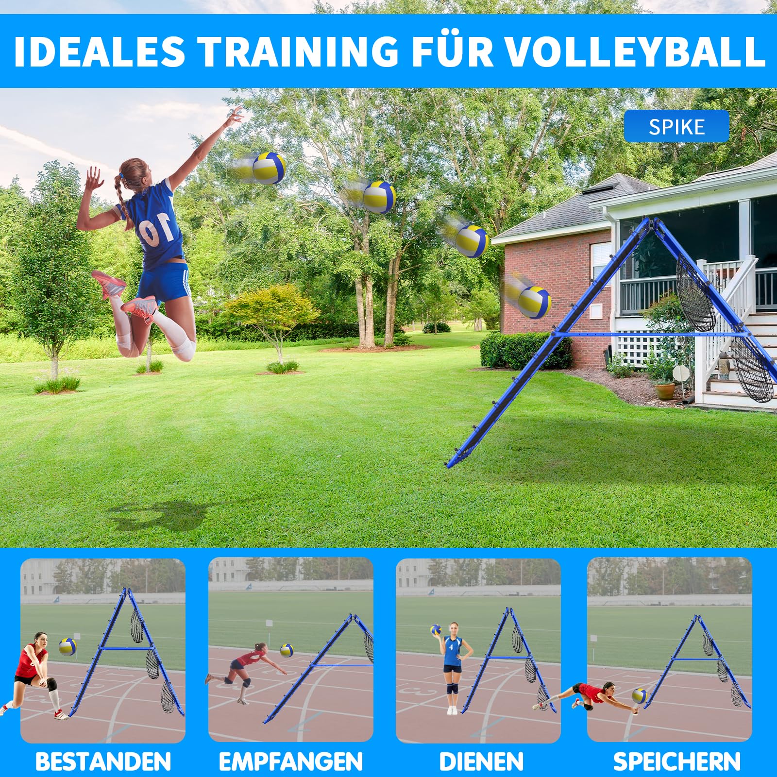 Filet de rebond volleyball 2,1 x 1,2 m réglable multi-angle avec piquets métalliques solides