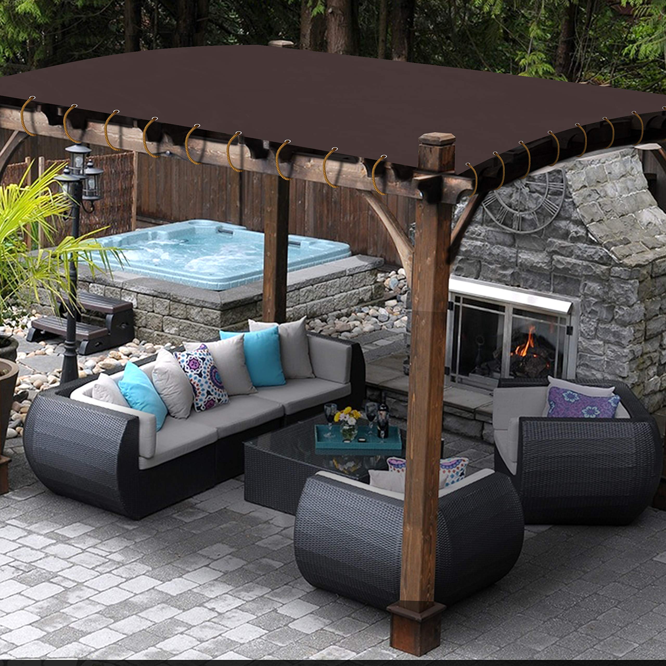 Cubierta universal de repuesto para toldo, pérgola de 18 onzas, 100% impermeable y resistente a la intemperie, para patio, porche, terraza, balcón, con ojales (10 pies de alto x 10 pies de ancho, café)