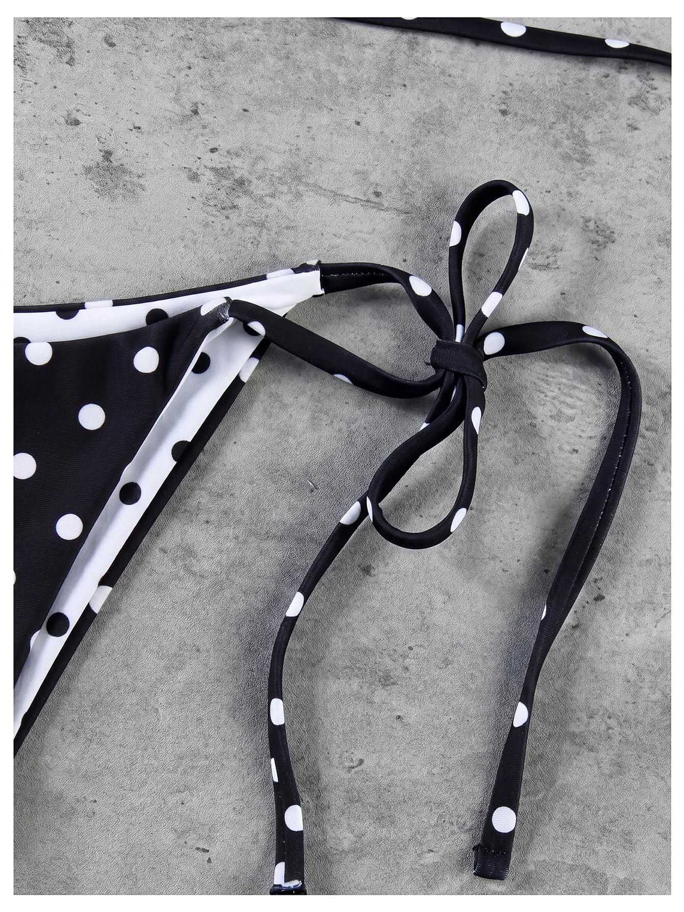 Damskie Bikini W Kropki 3-częściowy Trójkątny Strój Kąpielowy Halter Stringi Czarny XX-duży