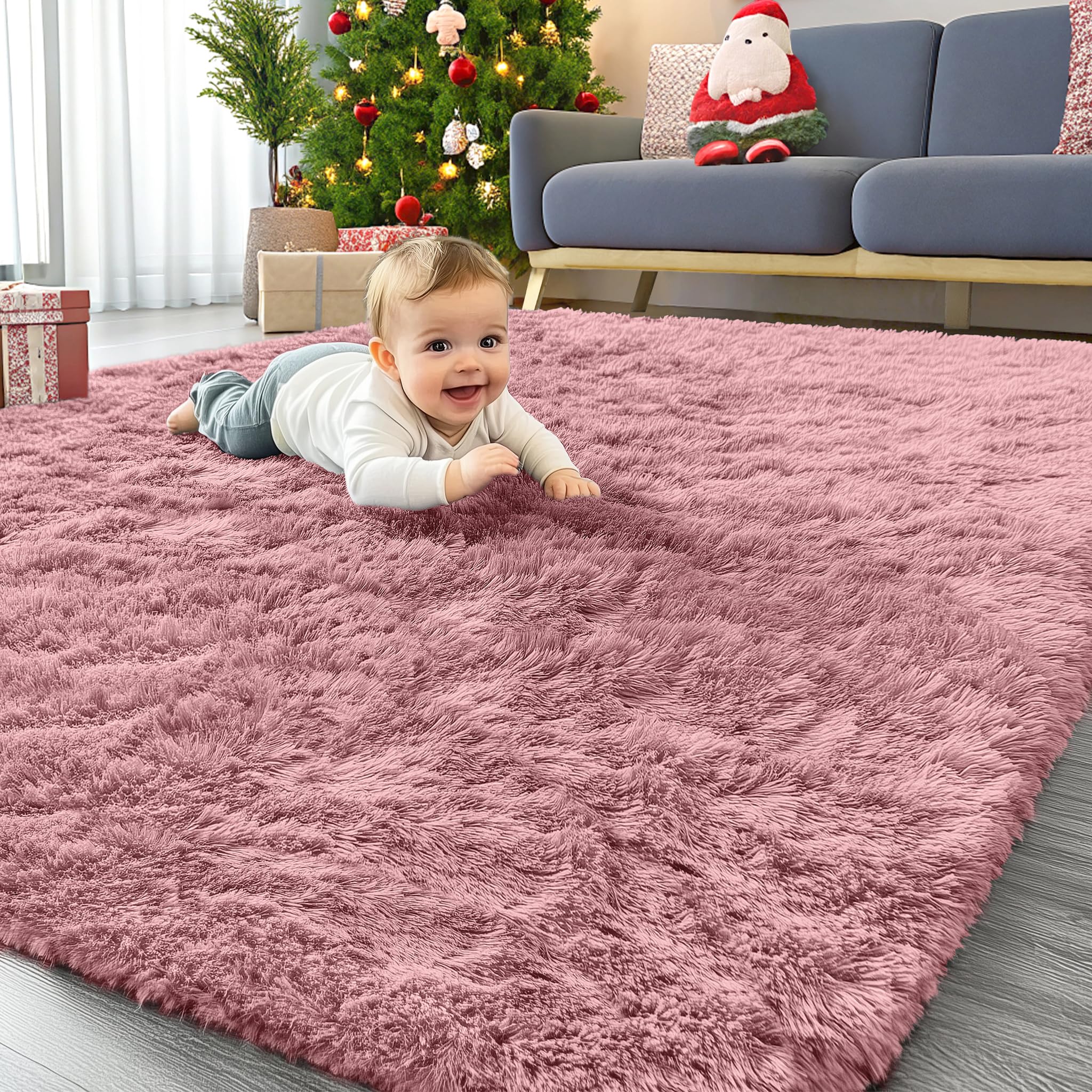 OLANLY Area Rugs for Living Room Bedroom, Machine Washable 4x5.9 ft Soft Fluffy Shaggy Bedside Rug, Indoor Floor Carpet for Kids Girls and Boys, Dorms