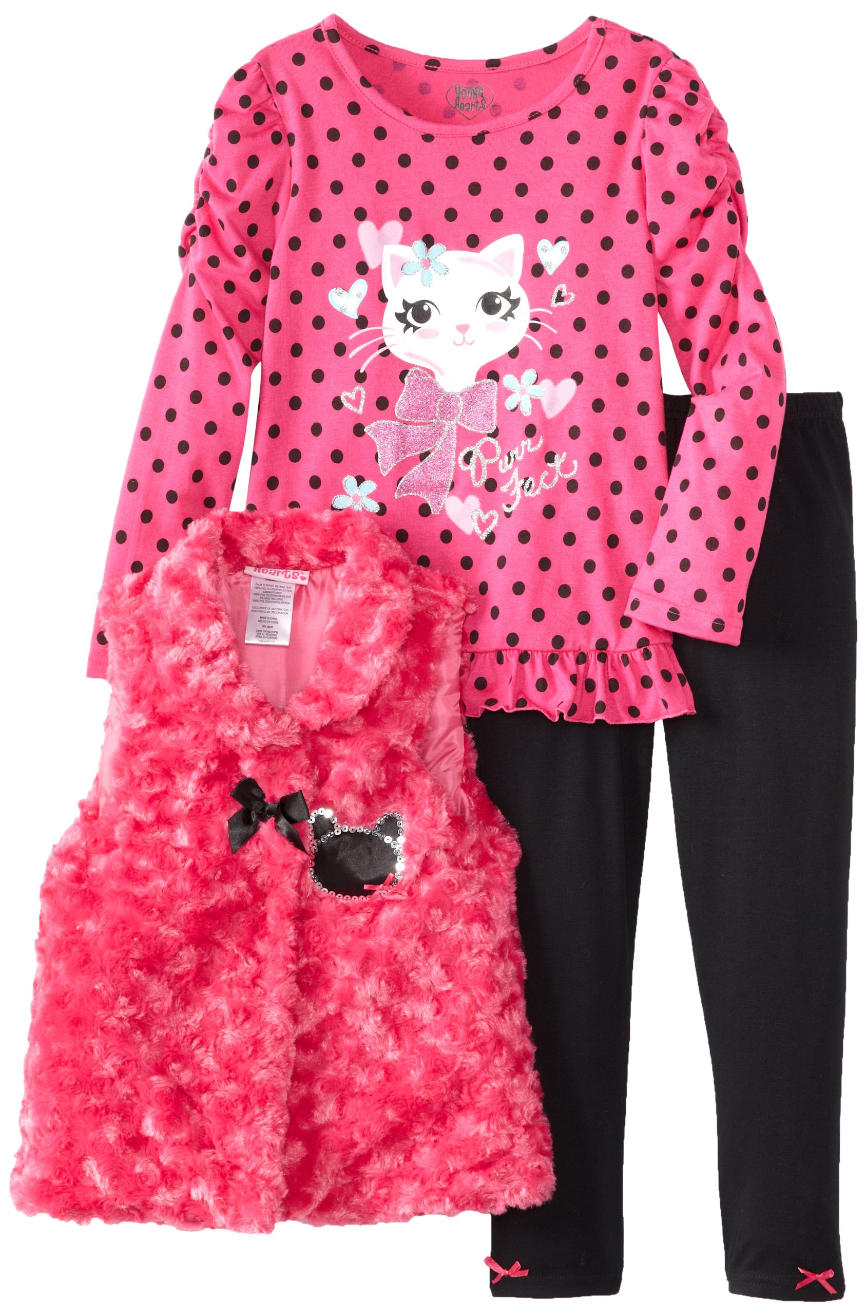 Young Hearts Little Girls' Three-Piece d Cat Bow-Tie Vest Pant Set