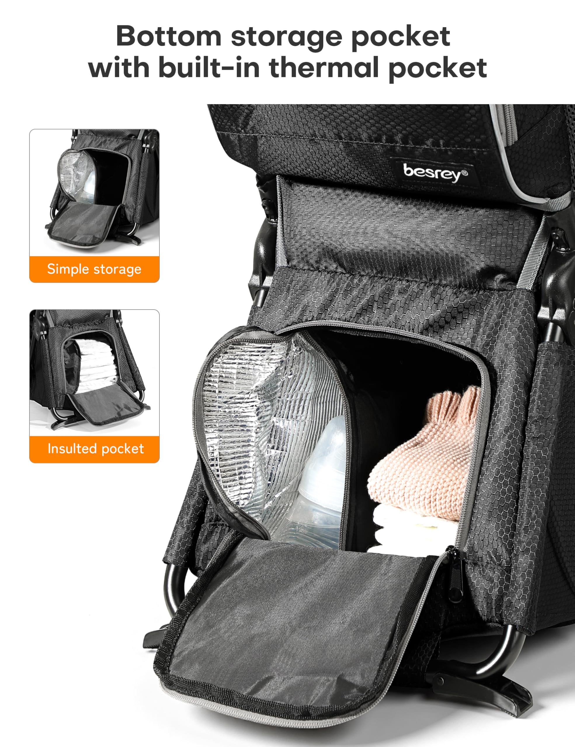 besrey Mochila portabebés, portabebés ergonómico, mochila de senderismo segura para niños pequeños con gran espacio de almacenamiento, asiento acolchado ajustable para niños